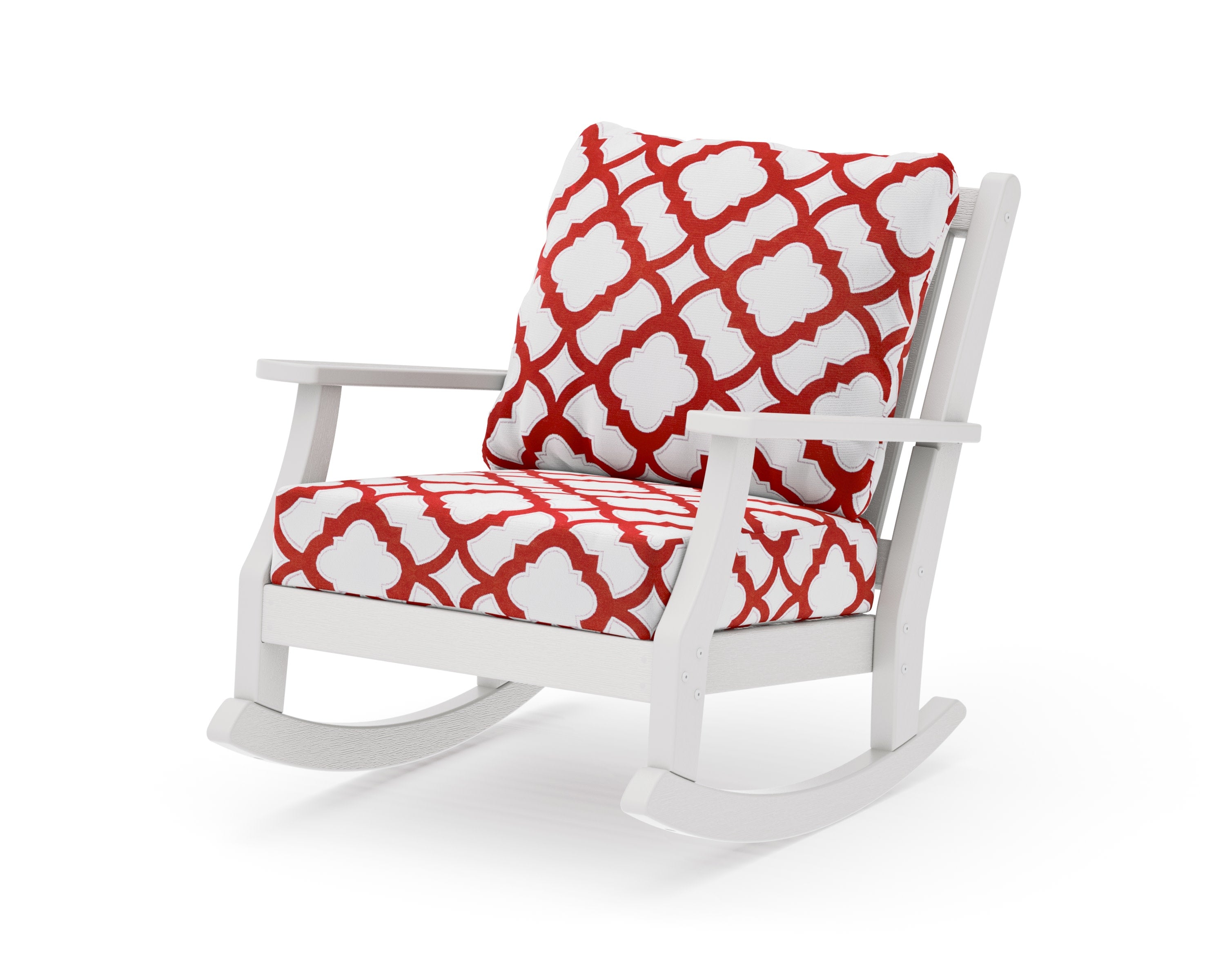 Wovendale Deep Seating Rocking Chair in Vintage White / Trellis Crimson