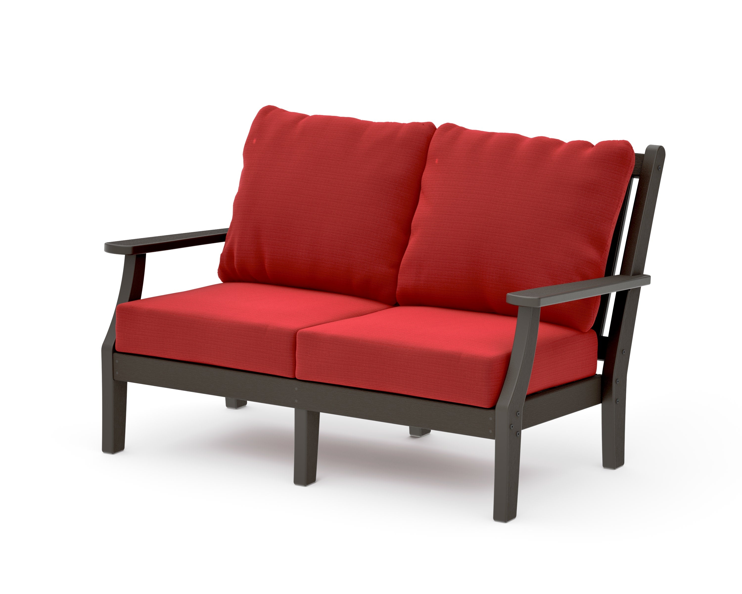Wovendale Deep Seating Loveseat in Vintage Coffee / Crimson Linen