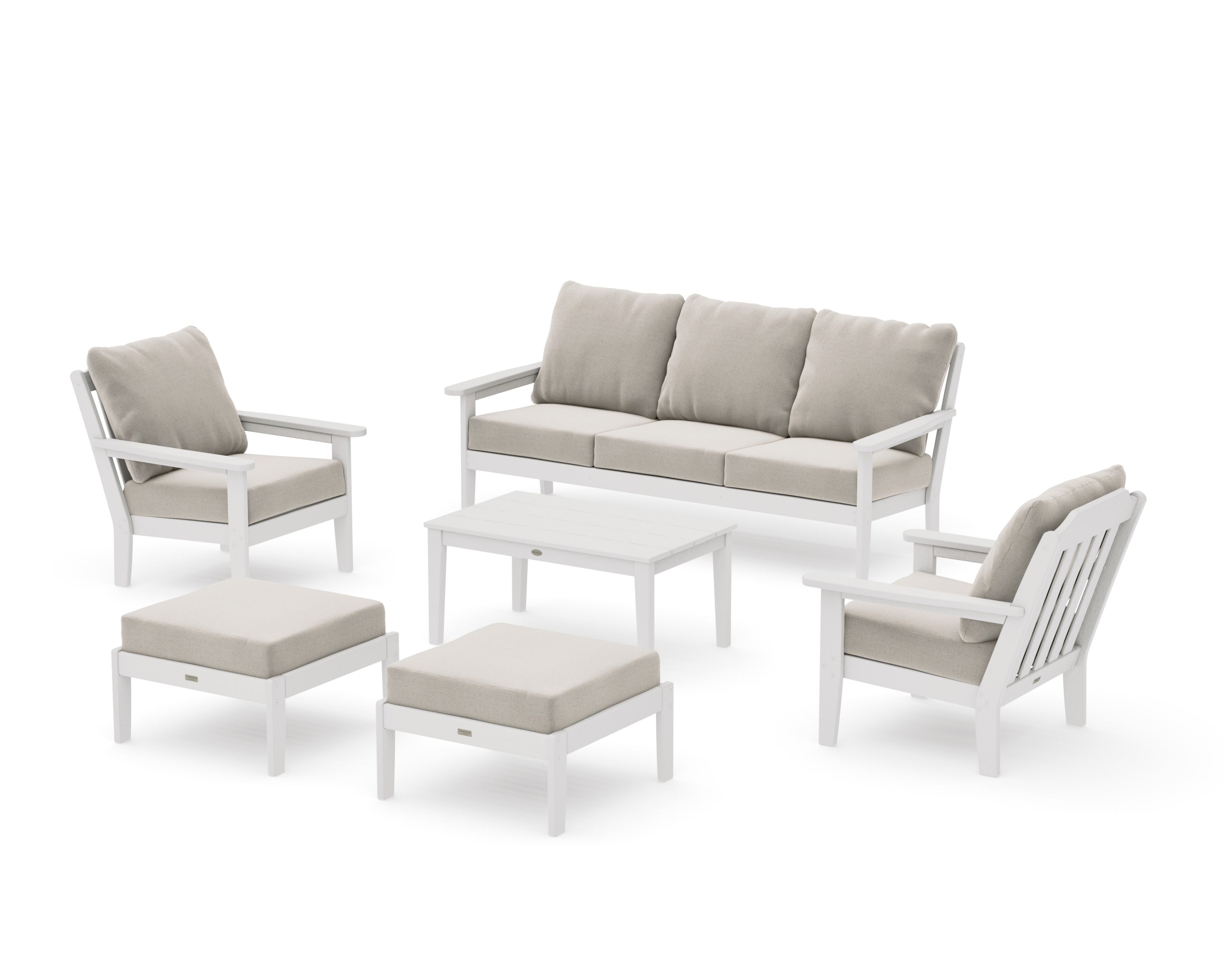 Cottage 6-Piece Lounge Sofa Set in Vintage White / Dune Burlap