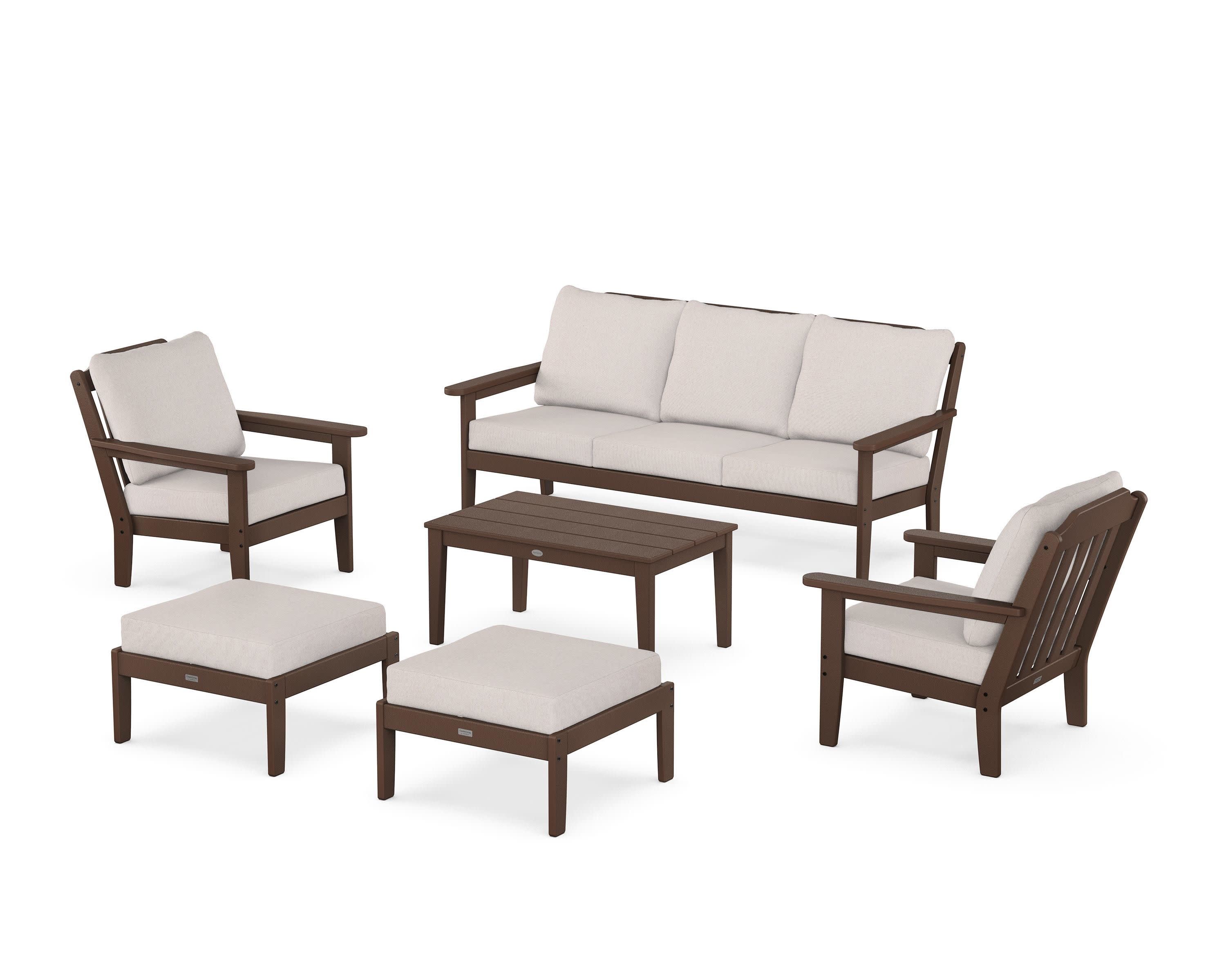 Cottage 6-Piece Lounge Sofa Set in Mahogany / Dune Burlap