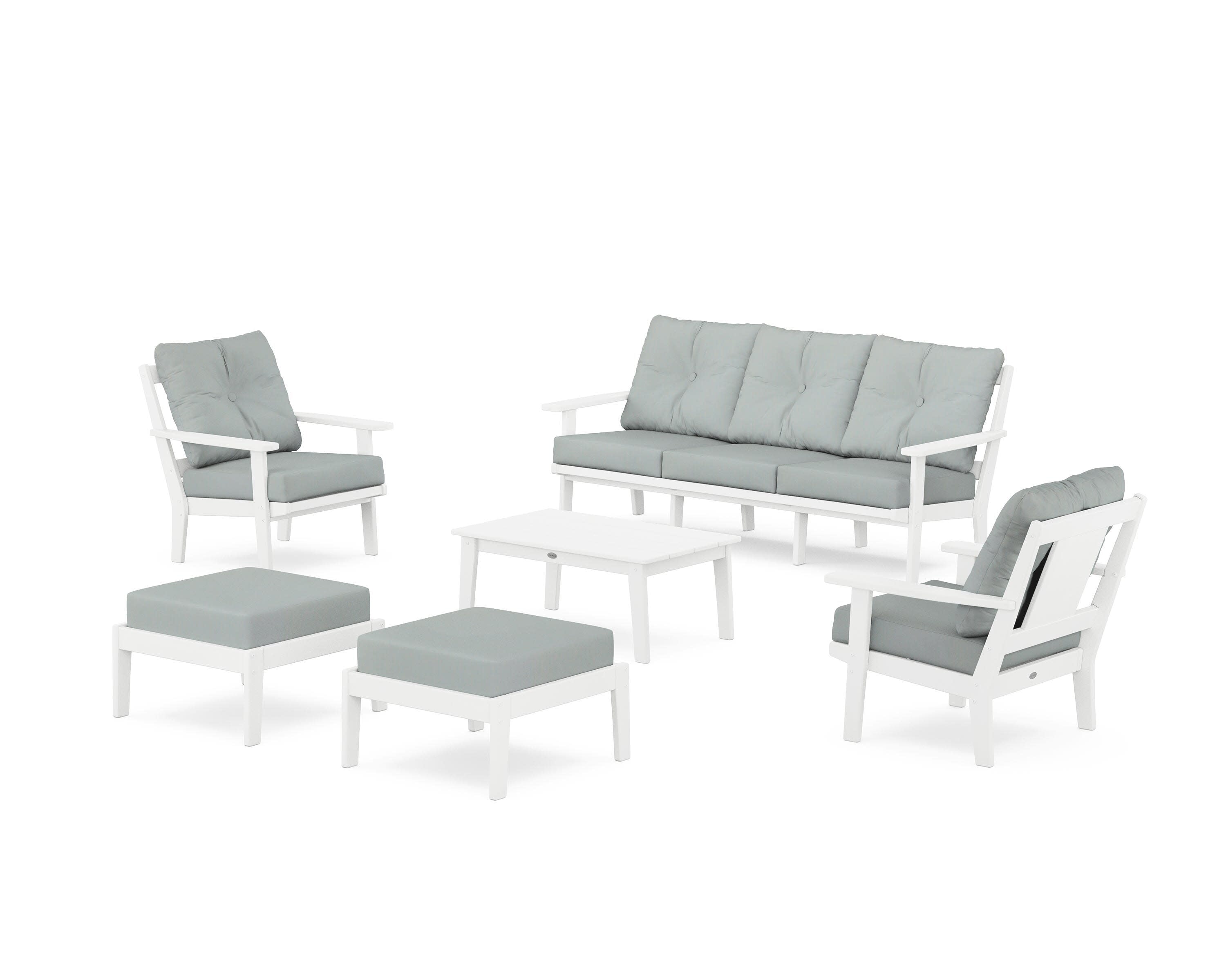 Prairie 6-Piece Lounge Sofa Set in White / Spa