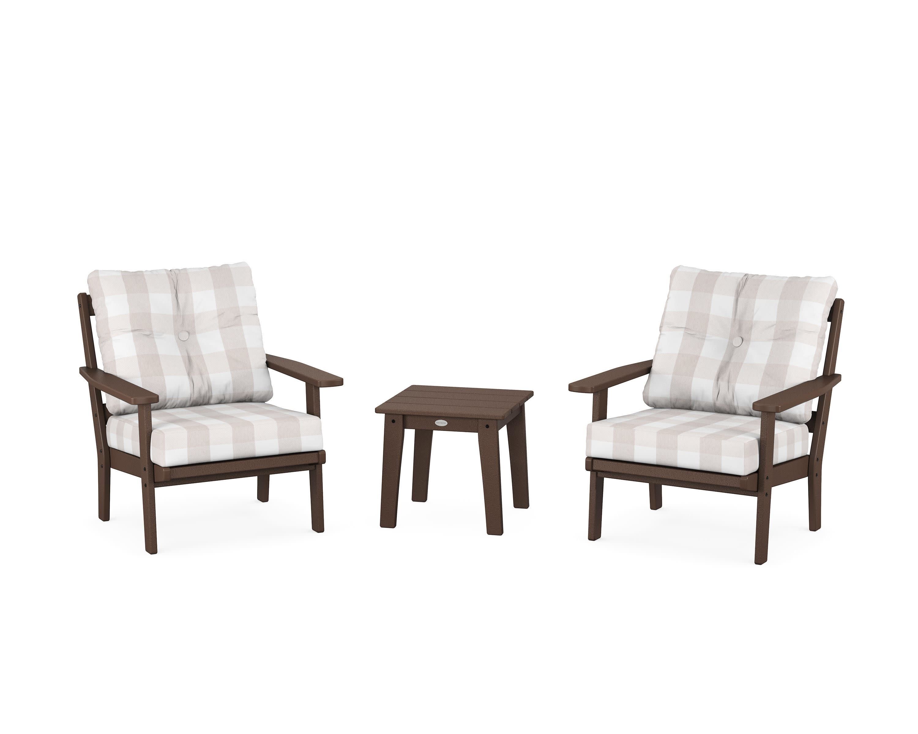 Prairie 3-Piece Deep Seating Set in Mahogany / Buffalo Plaid Dune Burlap