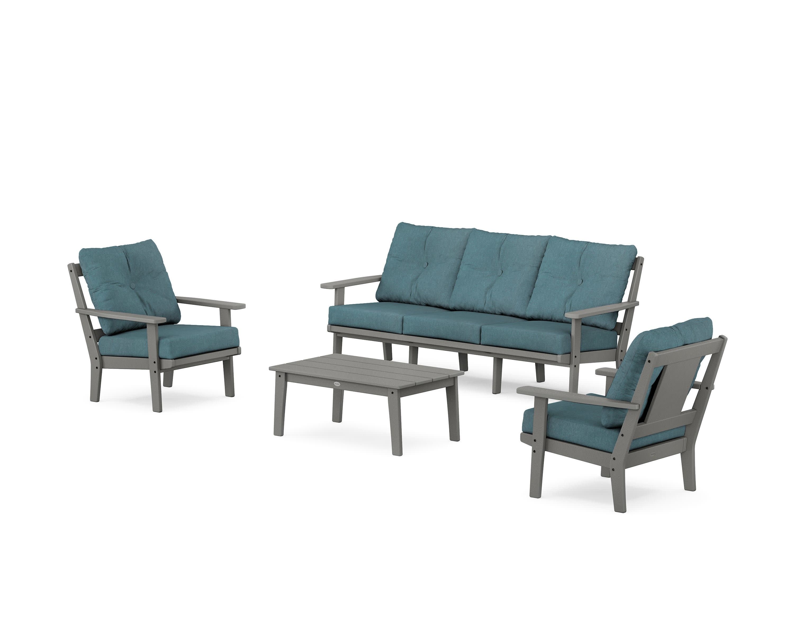 Prairie 4-Piece Deep Seating Set with Sofa in Slate Grey / Ocean Teal