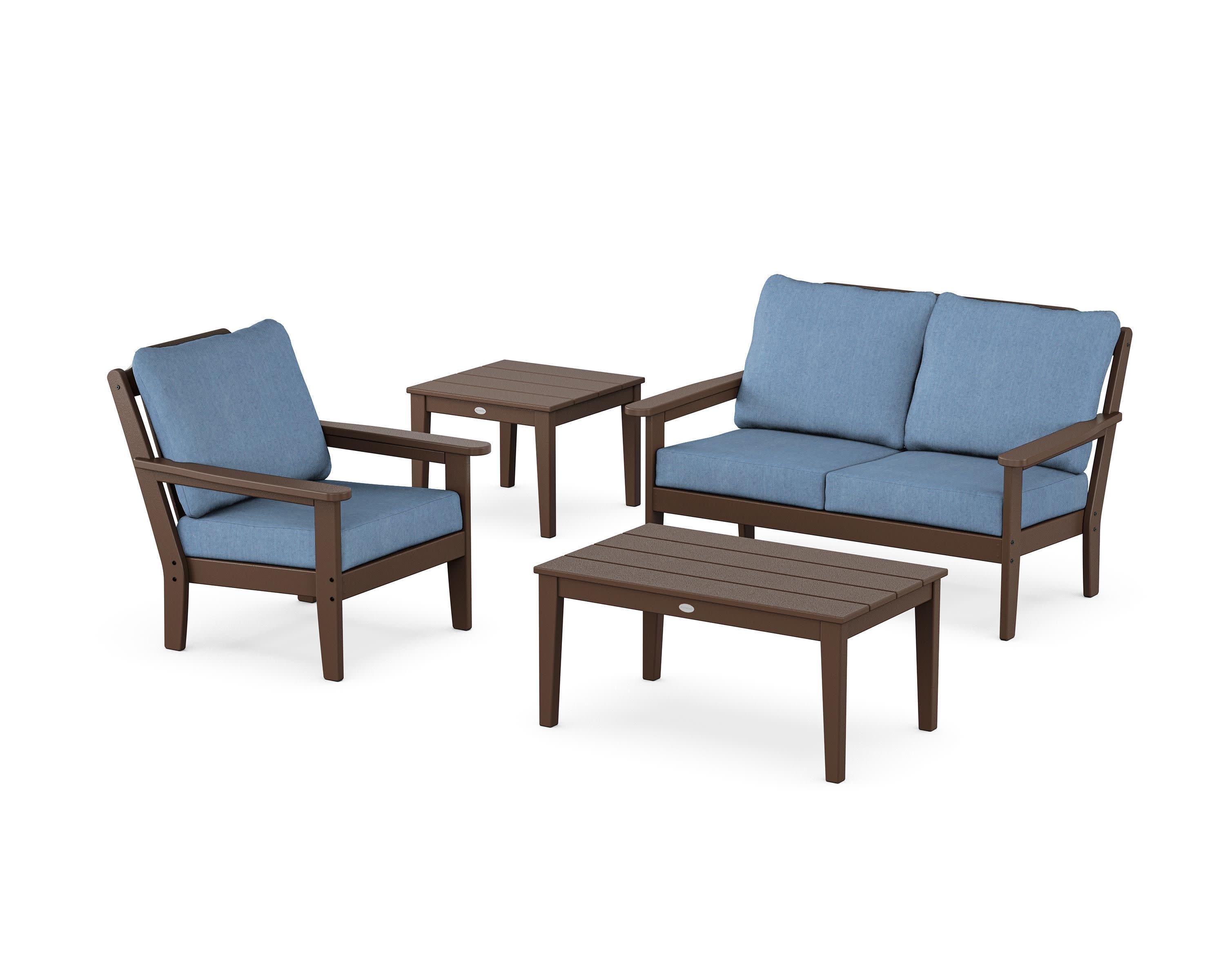Wovendale 4-Piece Deep Seating Set in Mahogany / Sky Blue
