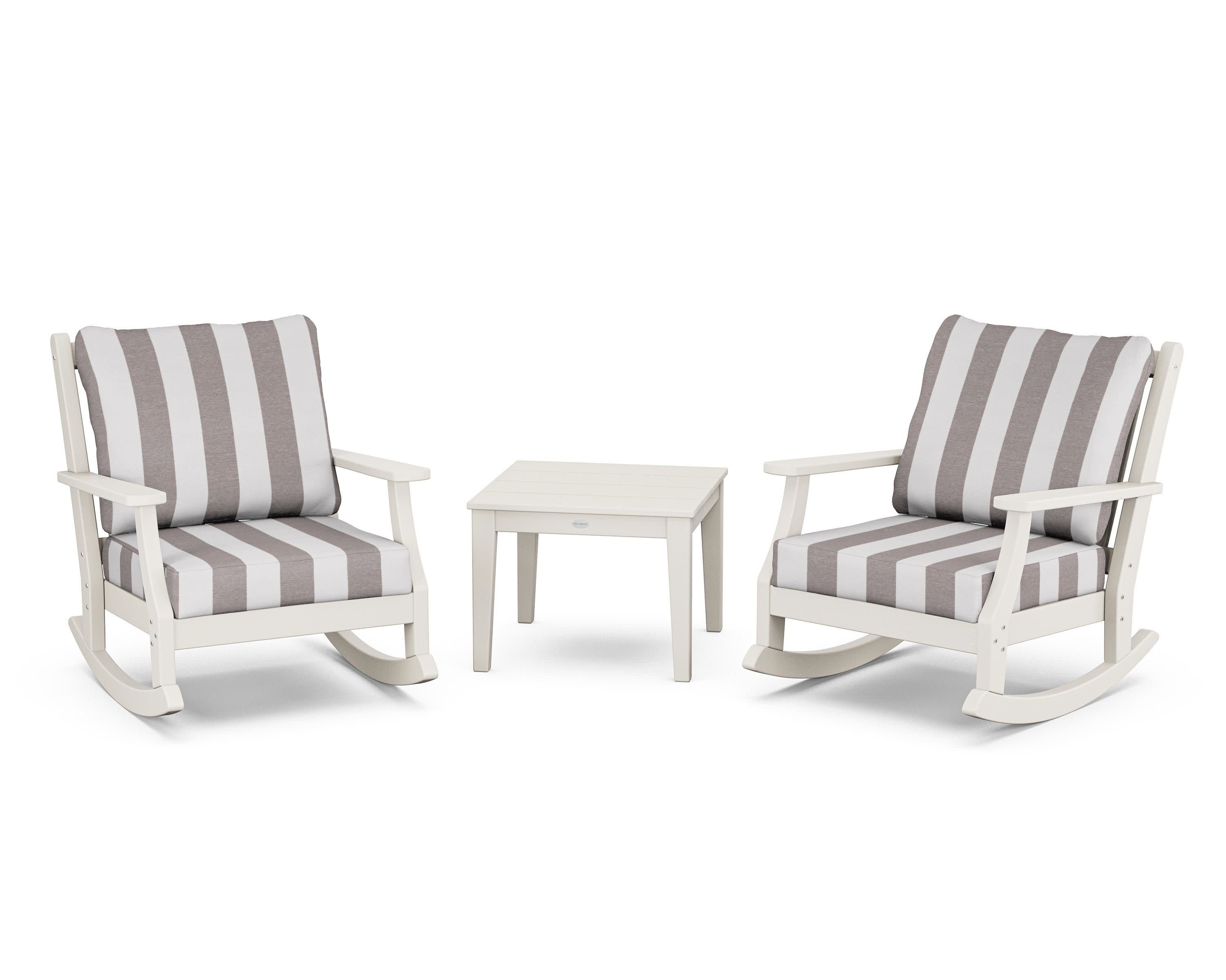 Wovendale 3-Piece Deep Seating Rocker Set in Sand / Cabana Stripe Grey Mist