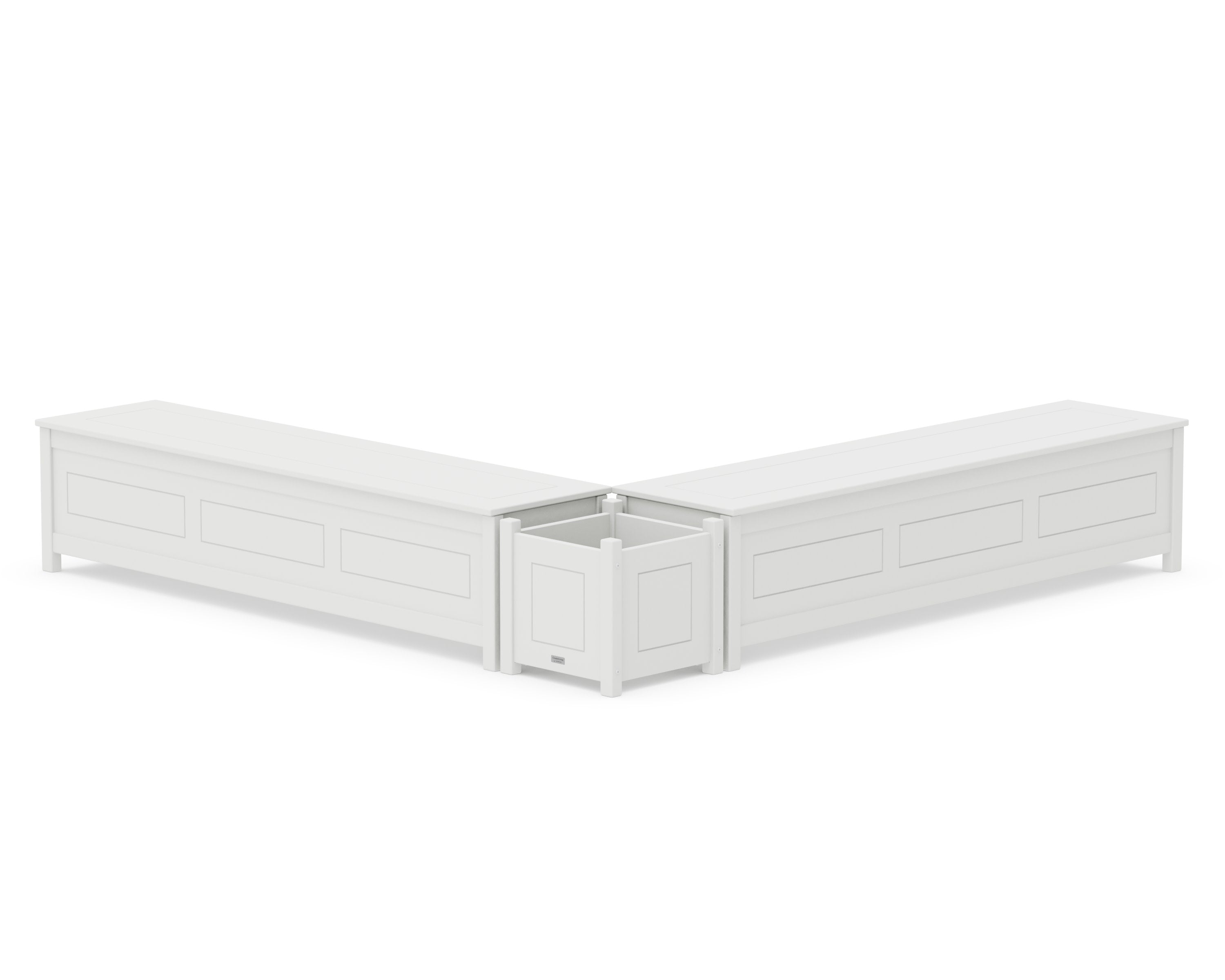 72" Country Living L- Shaped Planter Storage Bench Set in White