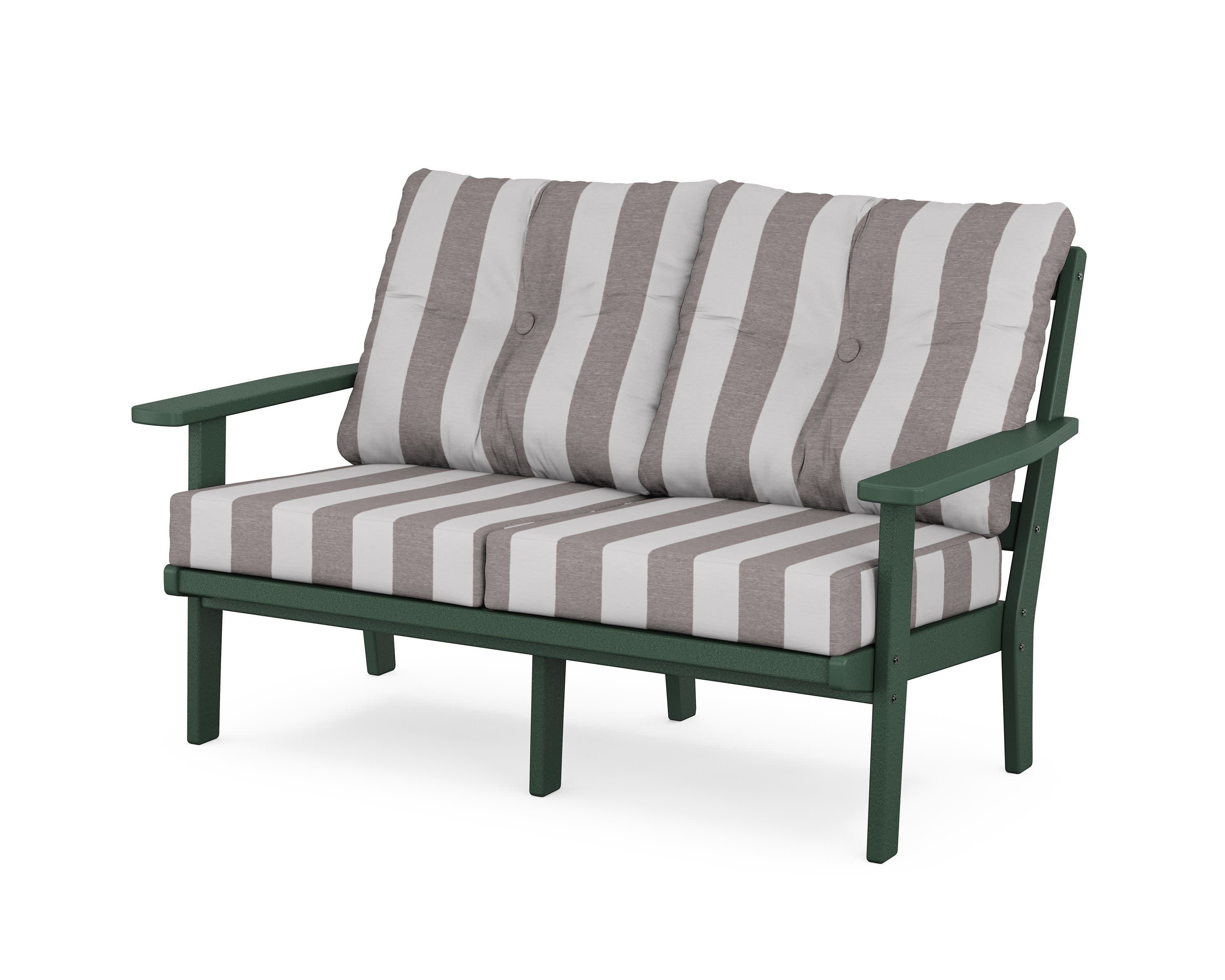 Prairie Deep SeatingLoveseat in Green / Cabana Stripe Grey Mist