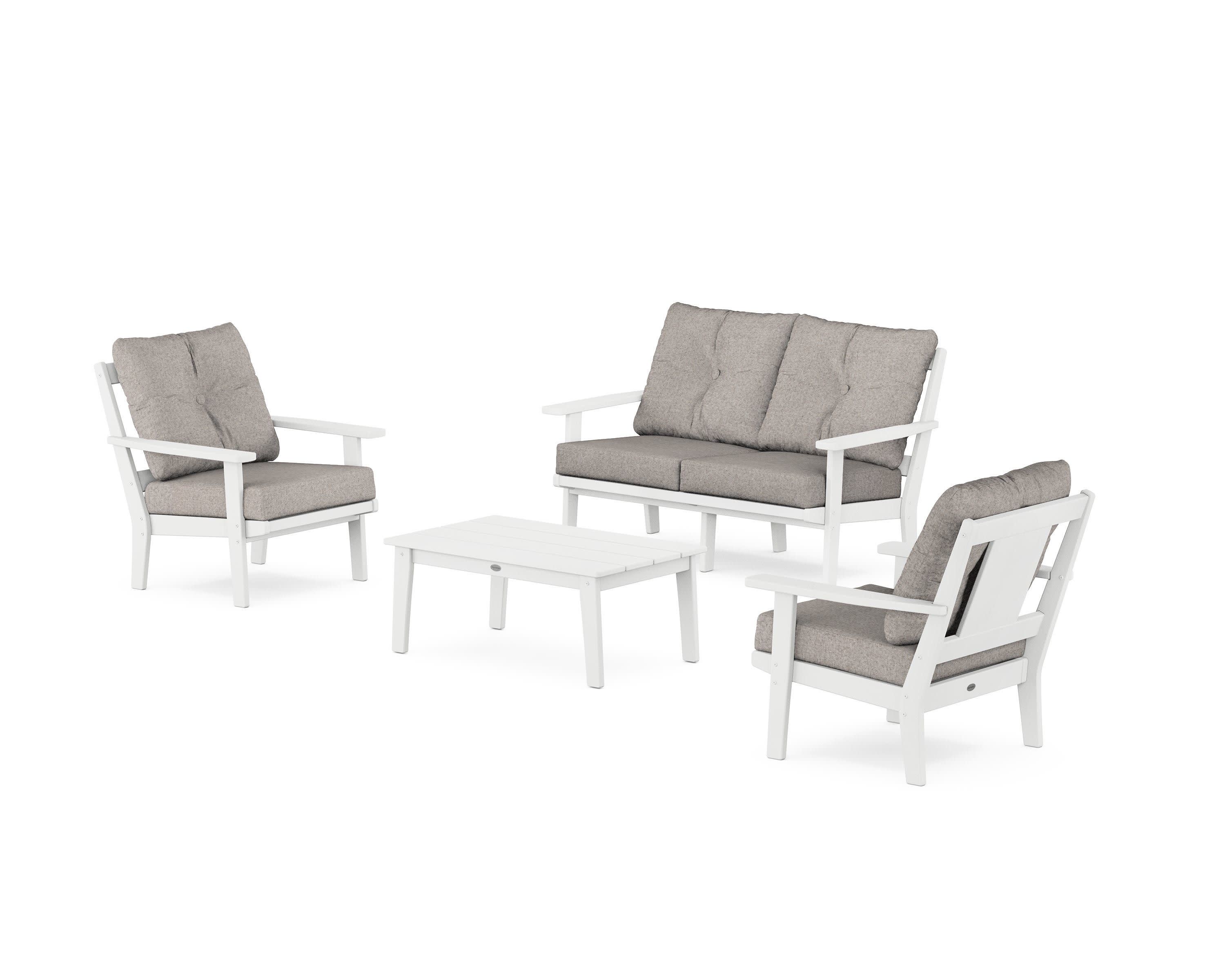 Prairie 4-Piece Deep Seating Set with Loveseat in White / Weathered Tweed