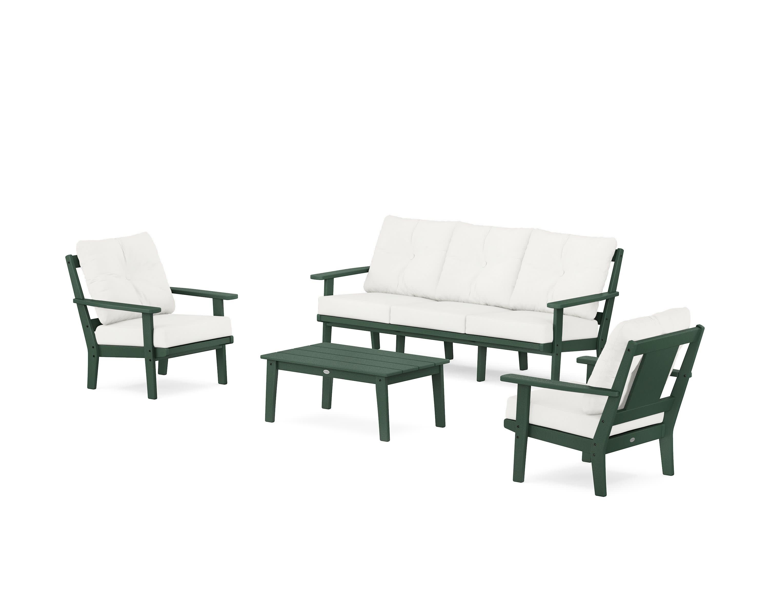 Prairie 4-Piece Deep Seating Set with Sofa in Green / Natural Linen