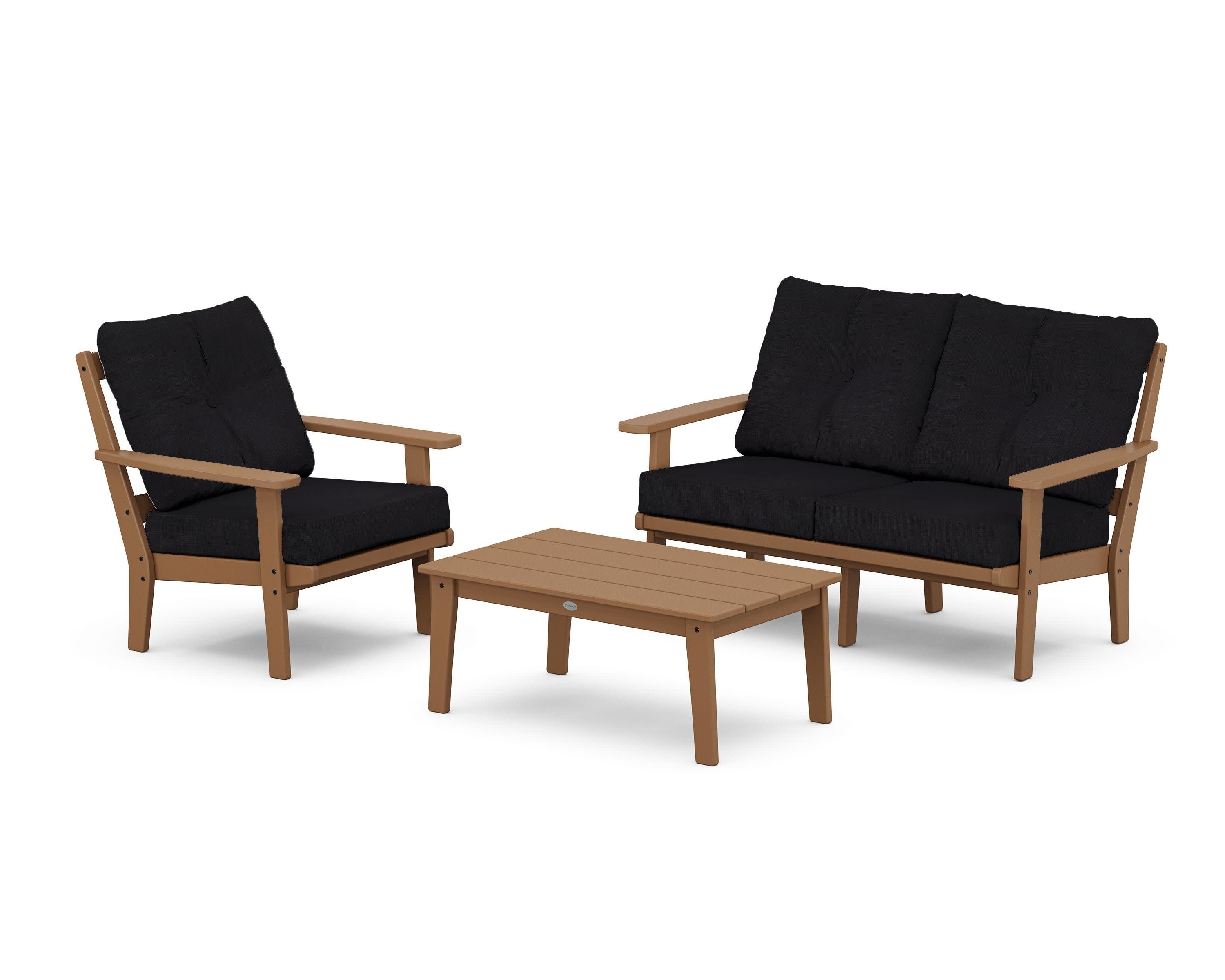 Prairie 3-Piece Deep Seating Set with Loveseat in Teak / Midnight Linen