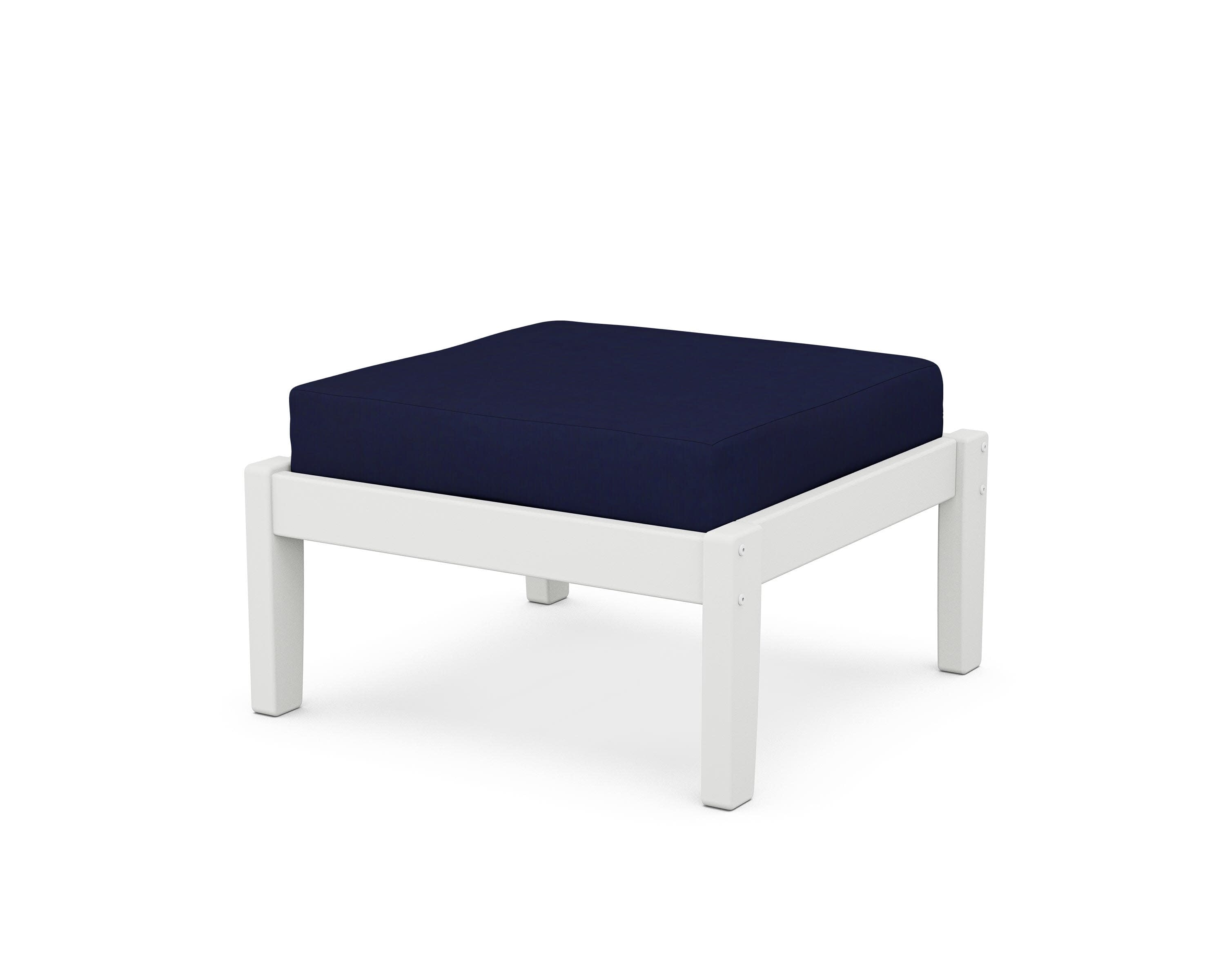 Deep Seating Ottoman in White / Navy