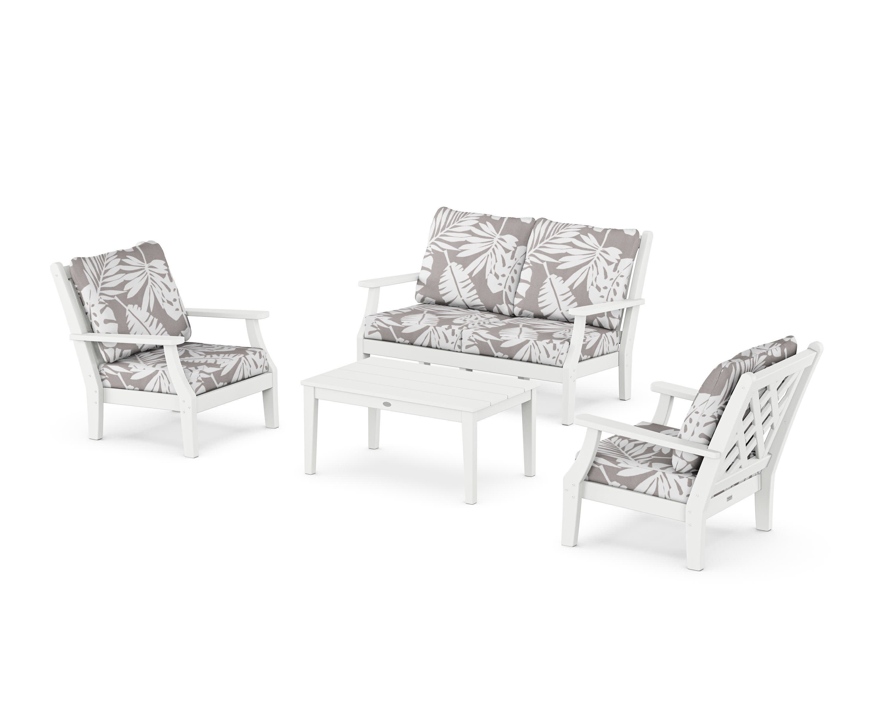 Wovendale 4-Piece Deep Seating Set with Loveseat in White / Leaf Grey Mist