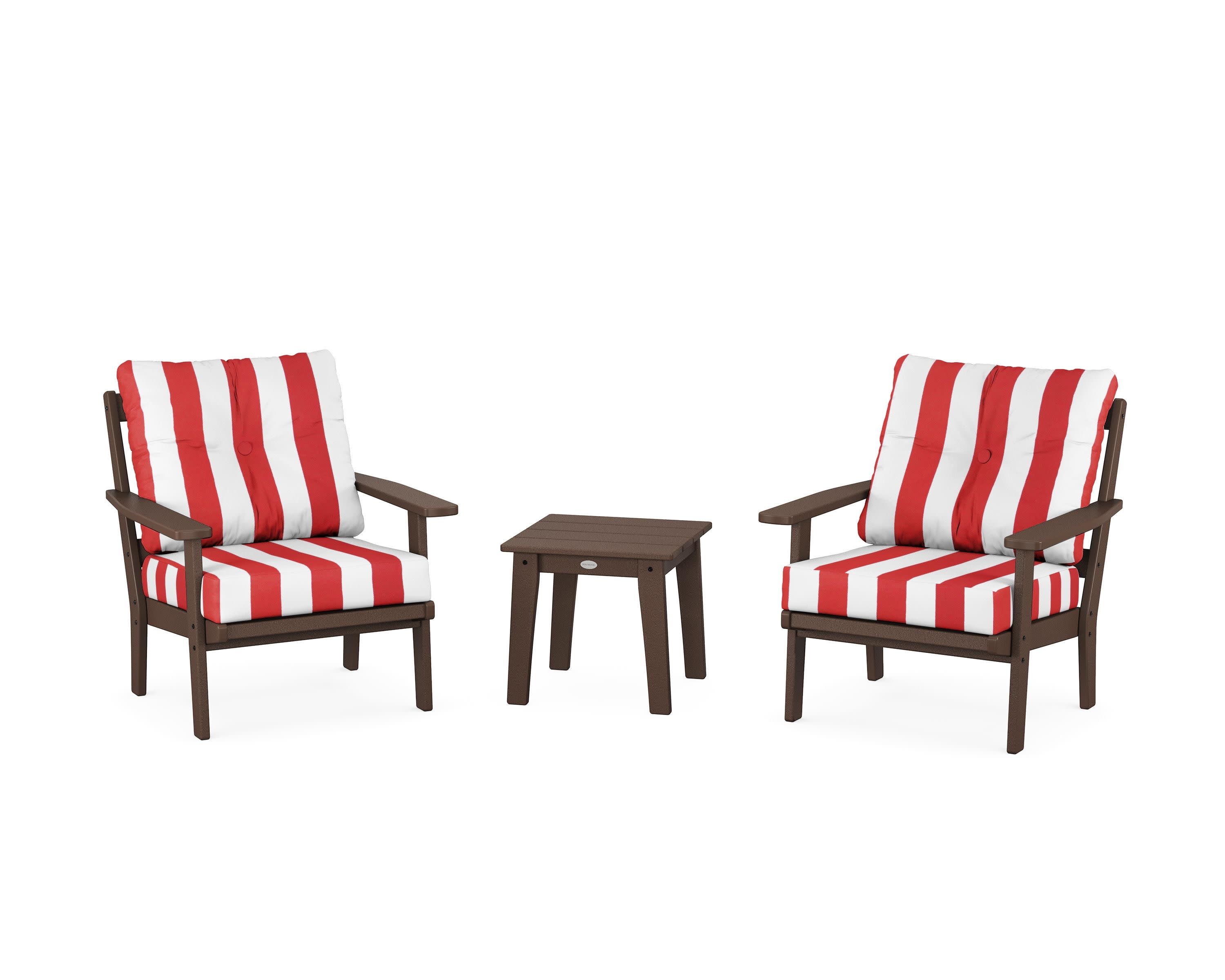 Prairie 3-Piece Deep Seating Set in Mahogany / Cabana Stripe Crimson