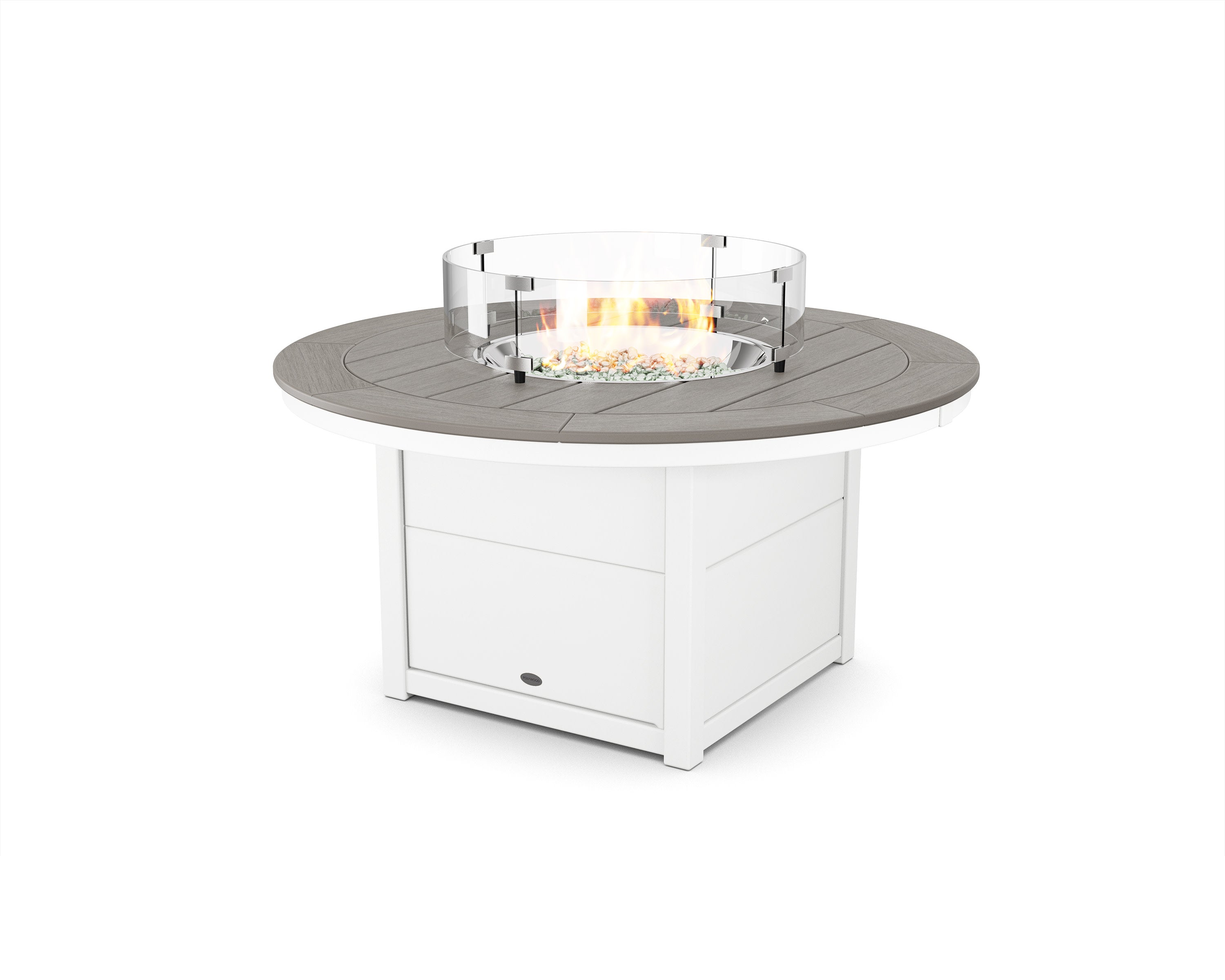 Round 48" Fire Pit Table in White / Driftwood