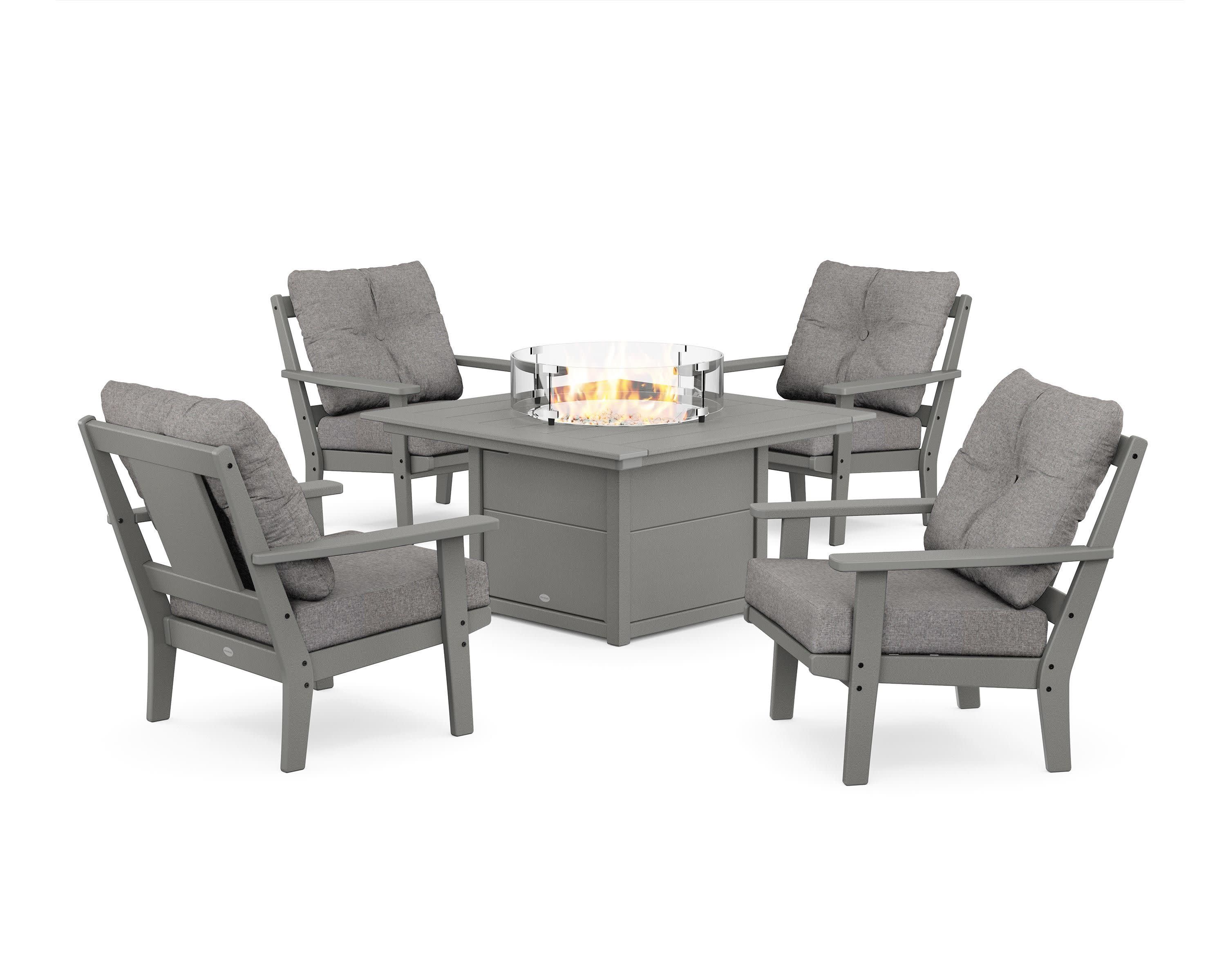 Prairie 5-Piece Deep Seating Set with Fire Pit Table in Slate Grey / Grey Mist
