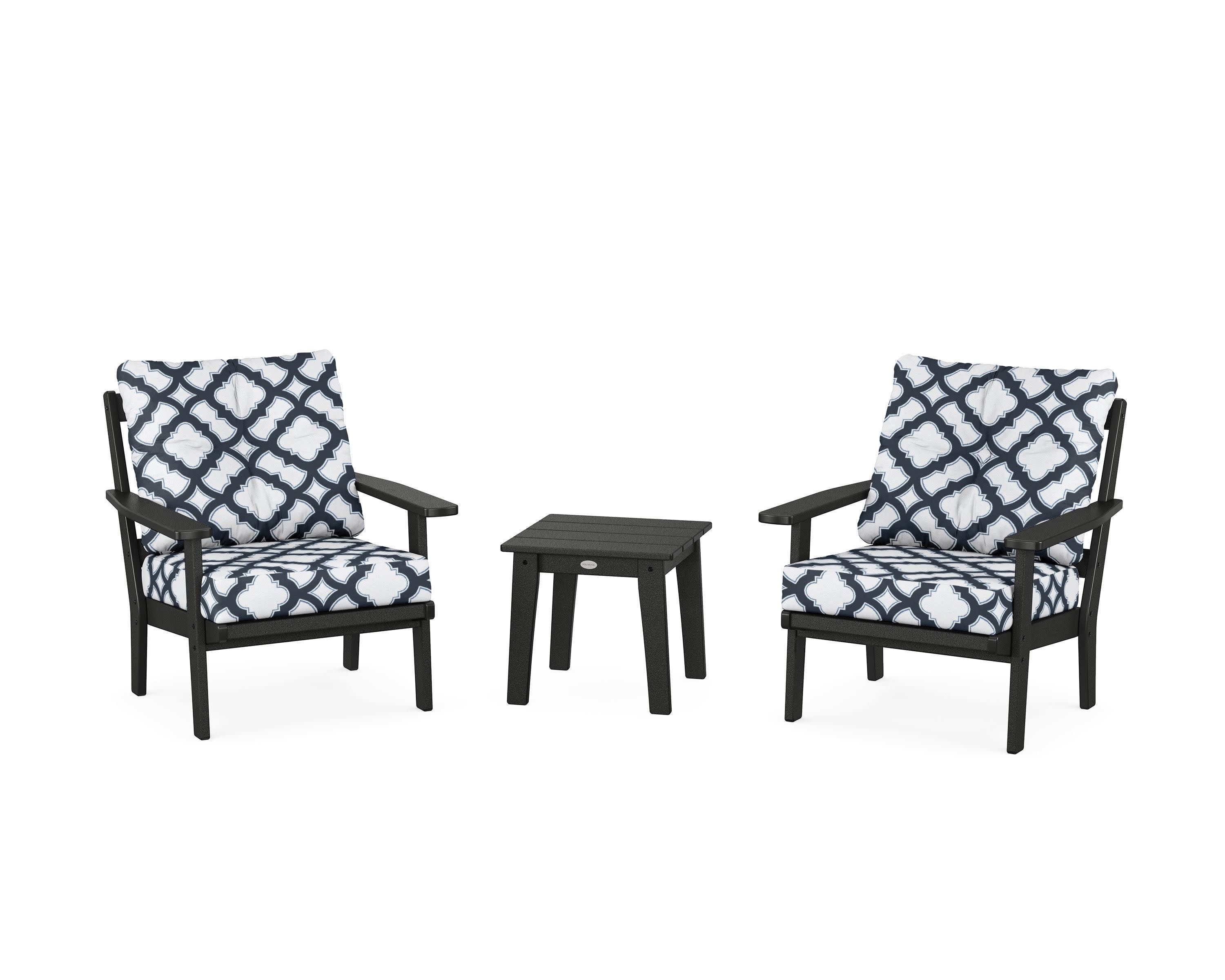 Prairie 3-Piece Deep Seating Set in Black / Trellis Marine Indigo