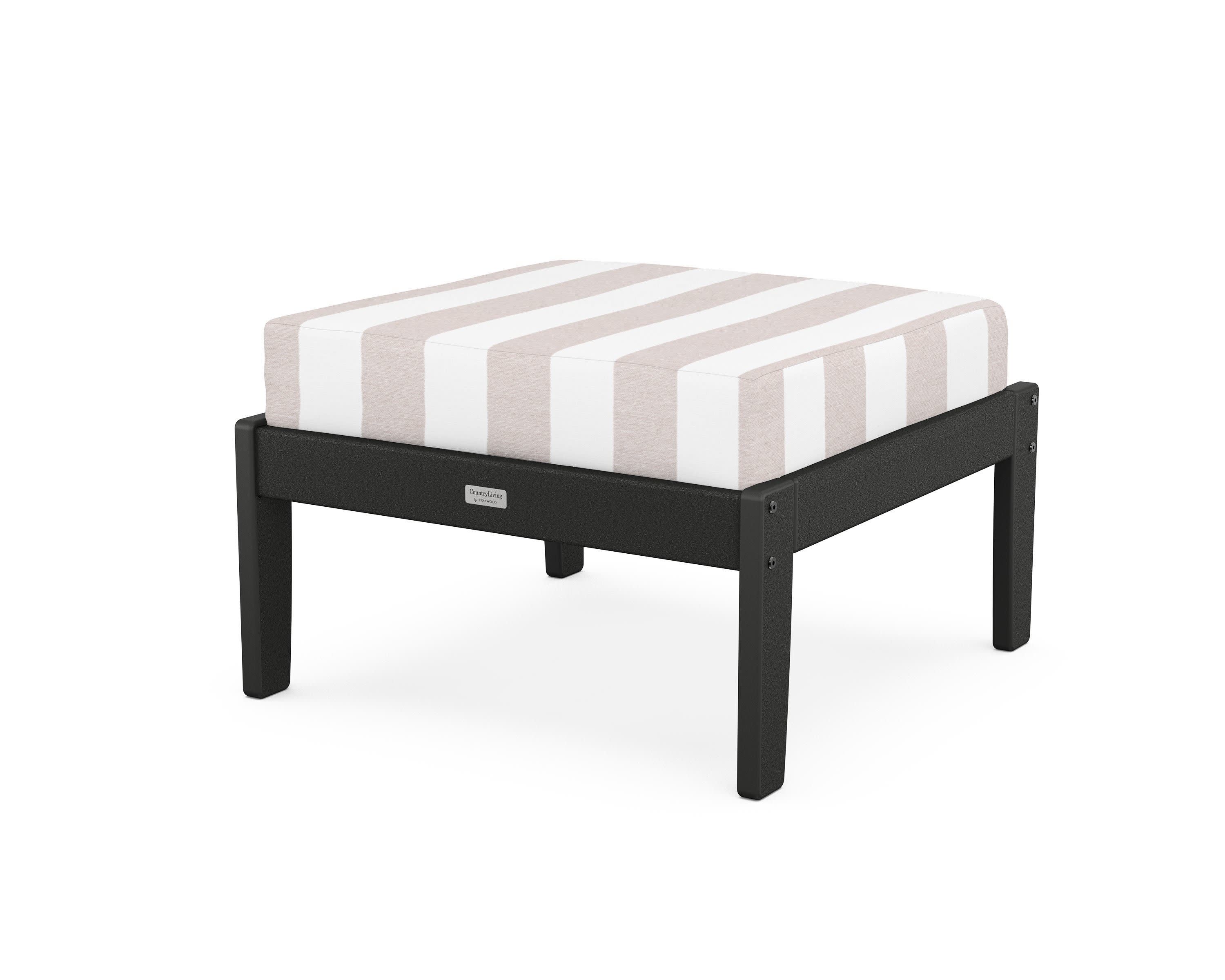 Cottage Deep Seating Ottoman in Black / Cabana Stripe Dune Burlap