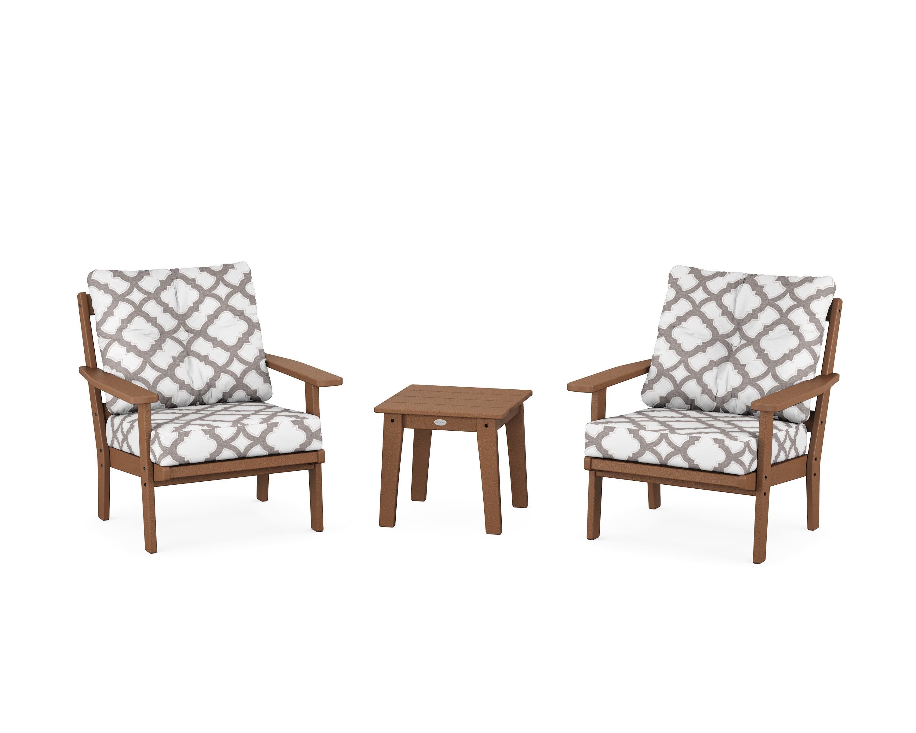Prairie 3-Piece Deep Seating Set in Teak / Trellis Grey Mist