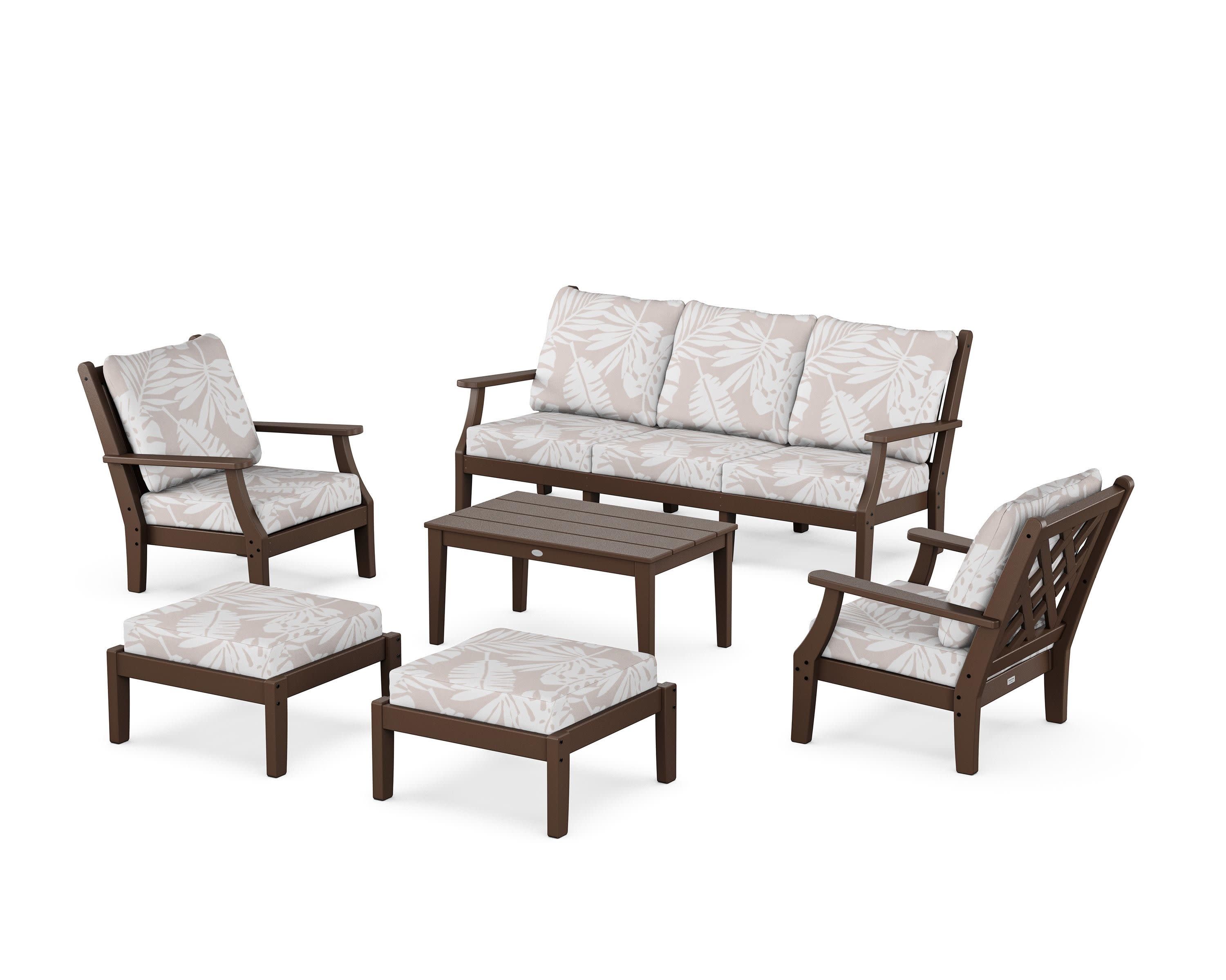 Wovendale 6-Piece Lounge Sofa Set in Mahogany / Leaf Dune Burlap