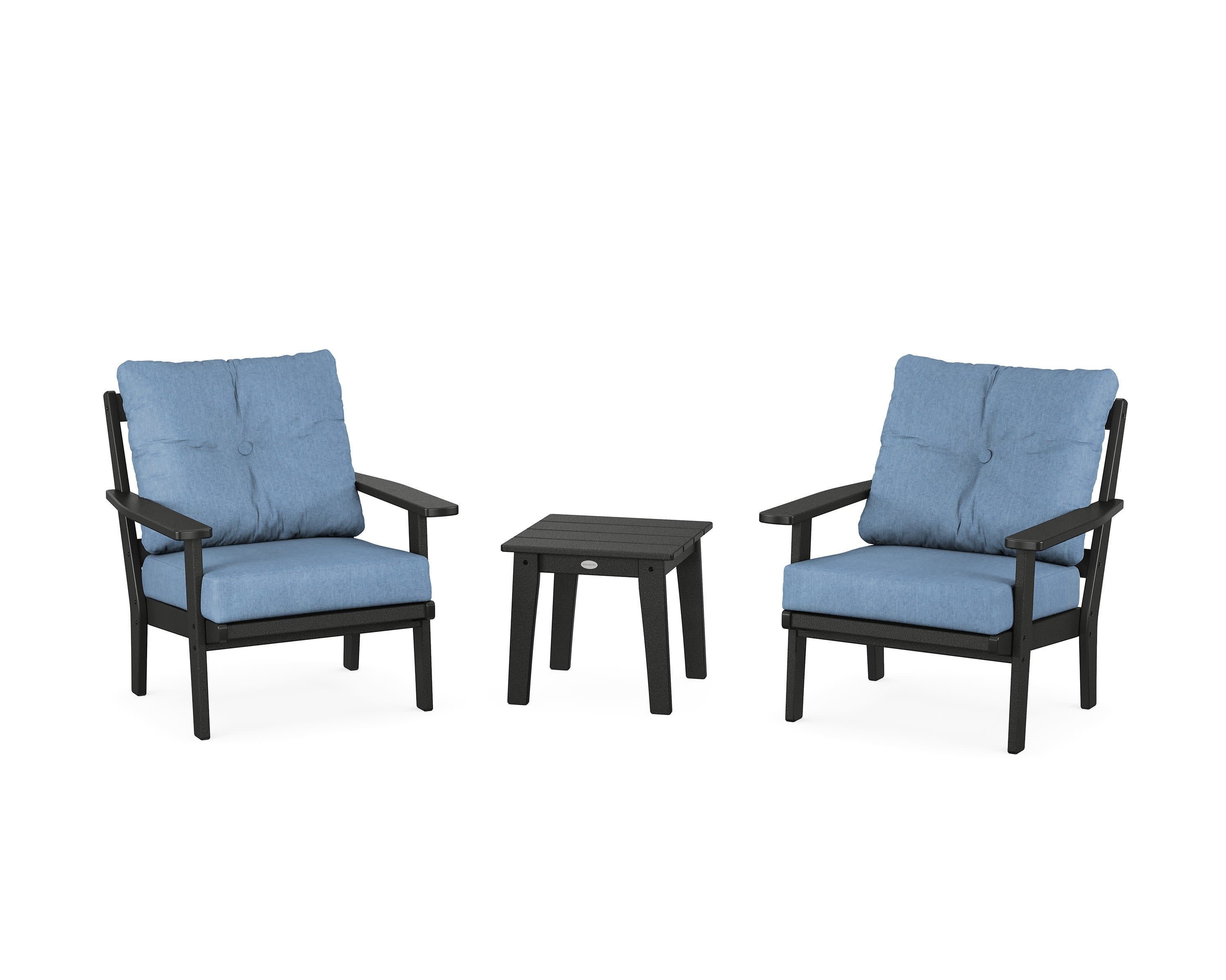 Prairie 3-Piece Deep Seating Set in Black / Sky Blue