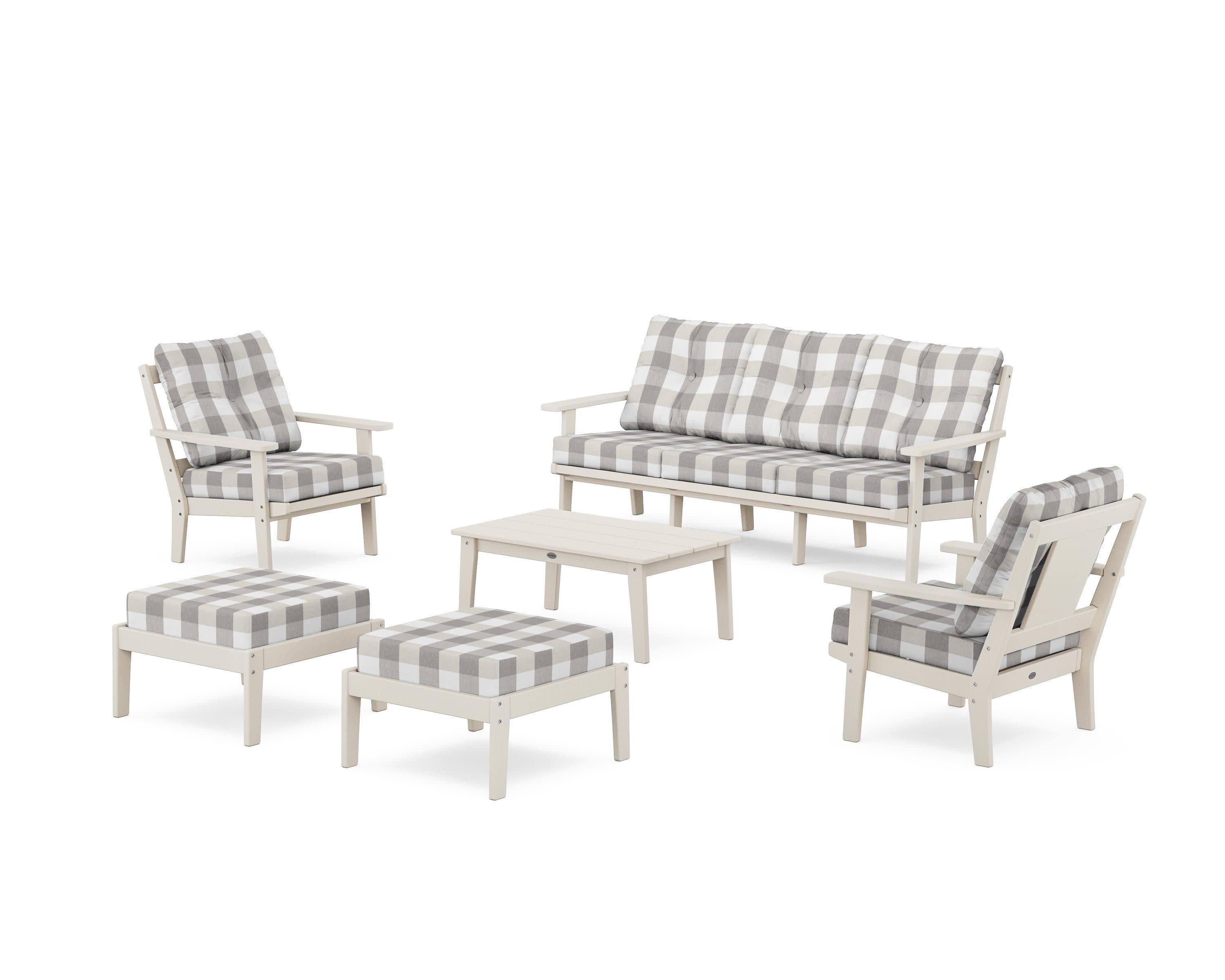 Prairie 6-Piece Lounge Sofa Set in Sand / Buffalo Plaid Grey Mist