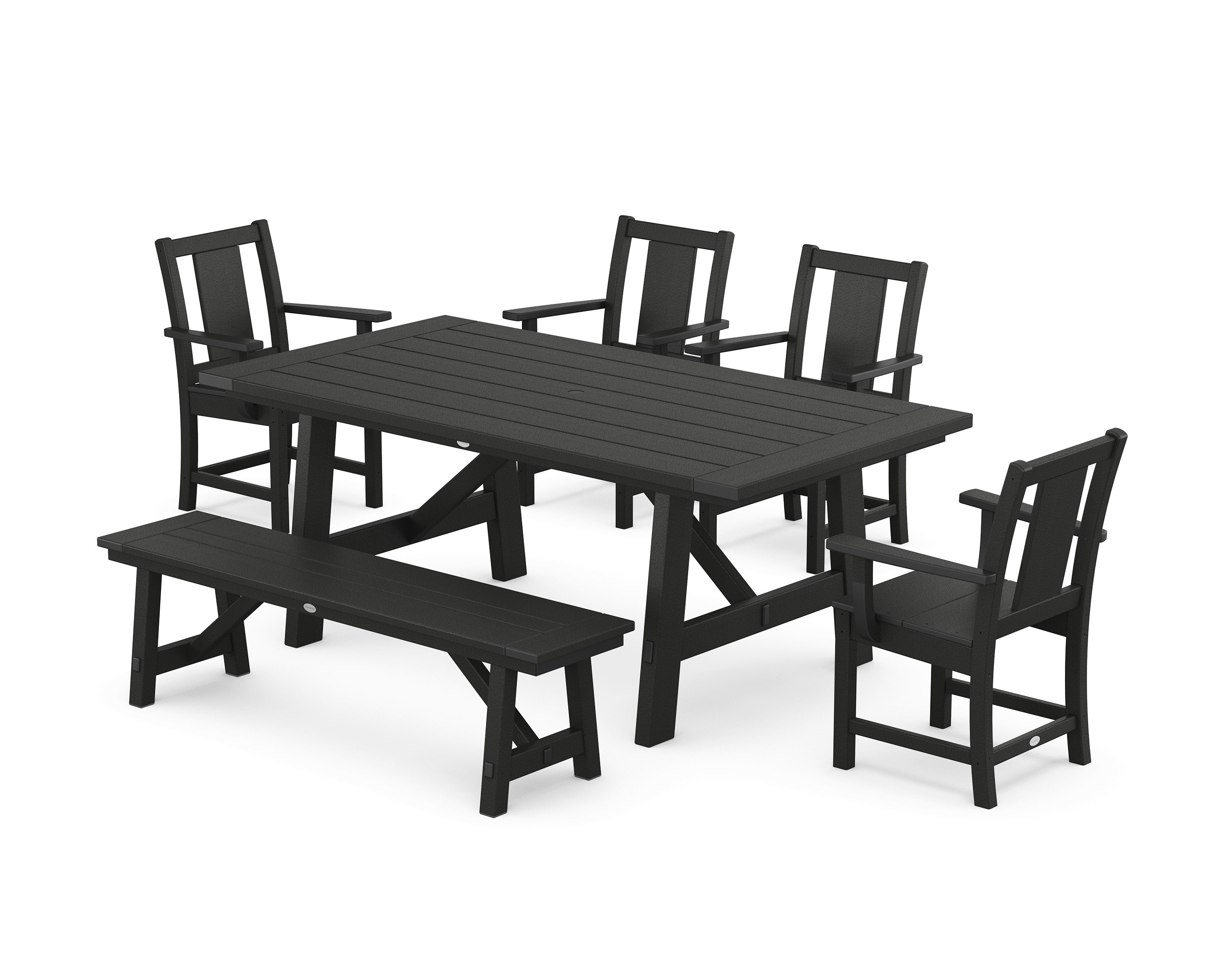 Prairie 6-Piece Rustic Farmhouse Dining Set with Bench in Black