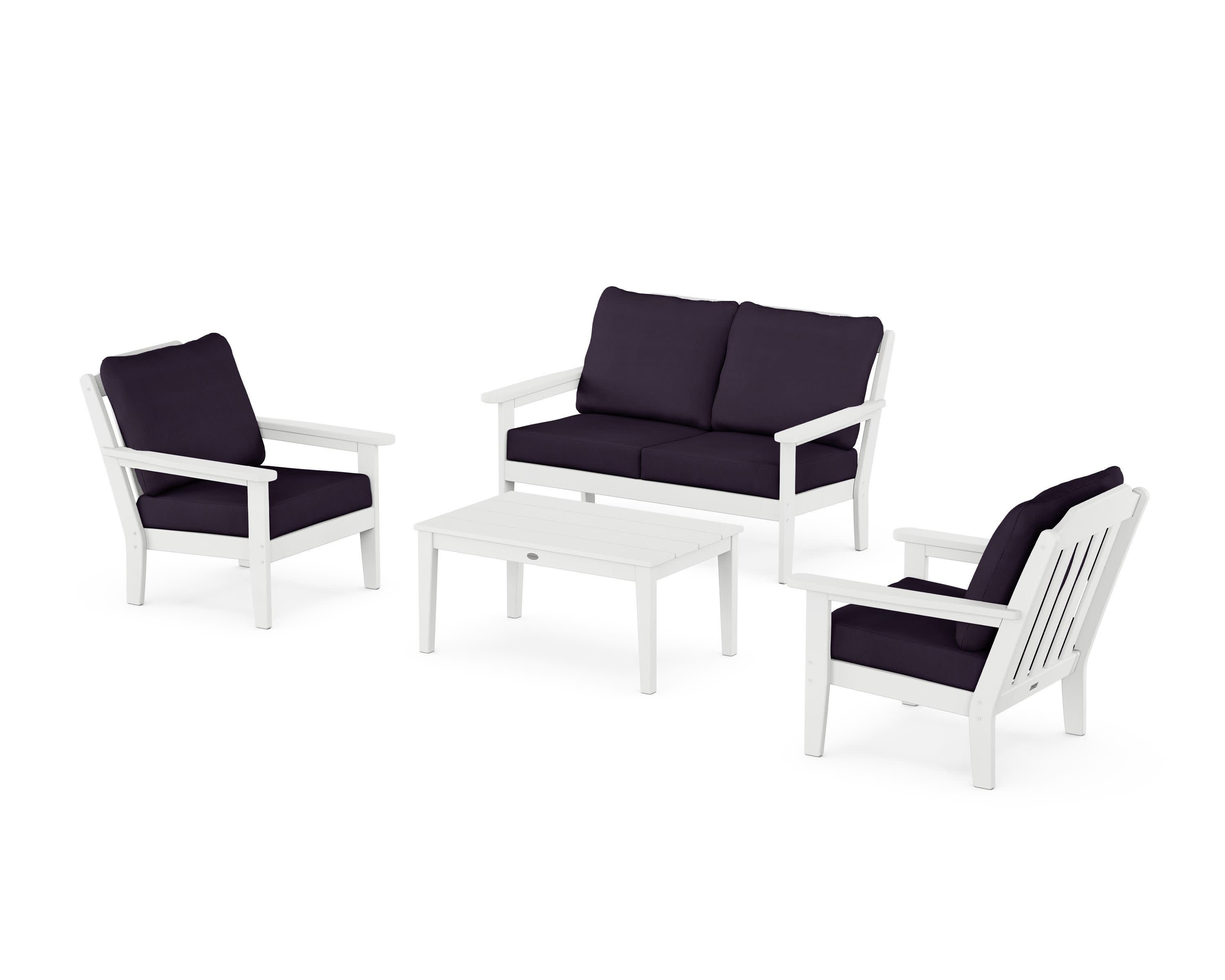 Cottage 4-Piece Deep Seating Set with Loveseat in White / Navy Linen
