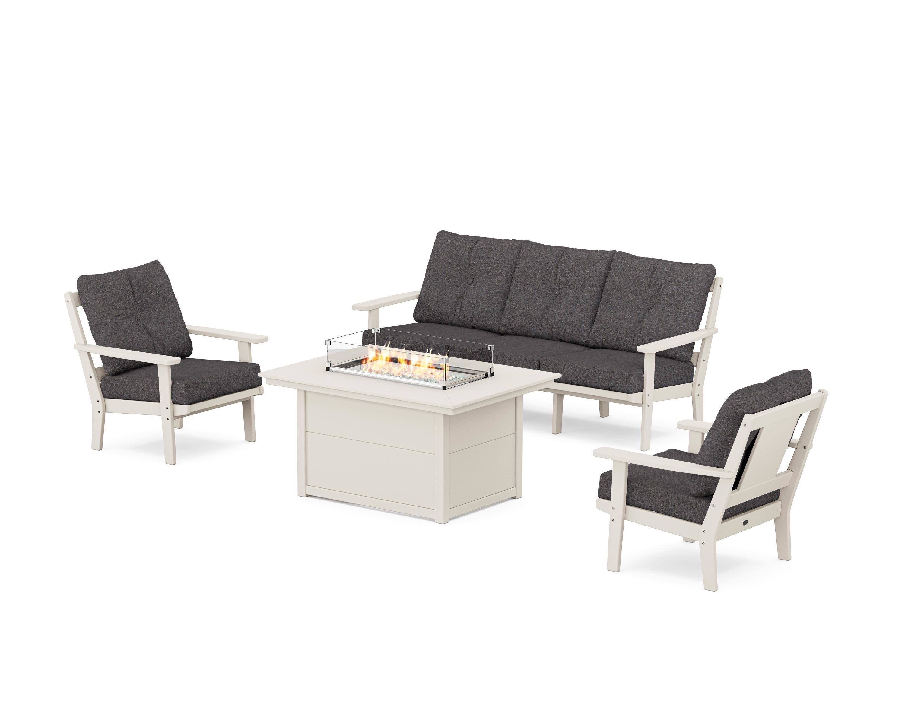 Prairie Deep Seating Fire Pit Table Set in Sand / Ash Charcoal