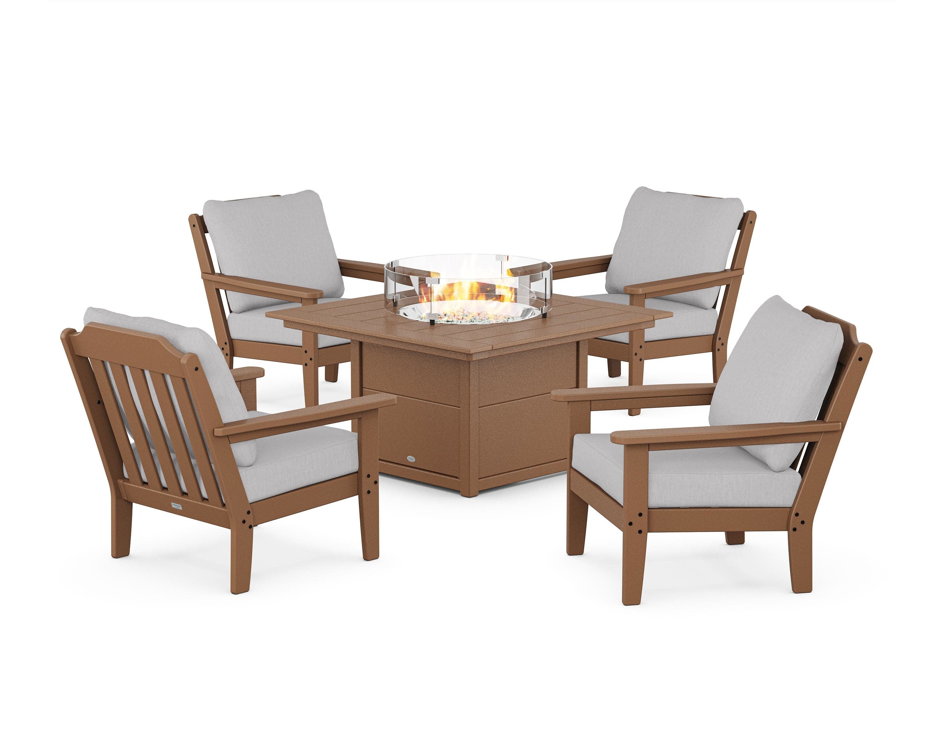 Cottage 5-Piece Deep Seating Set with Fire Pit Table in Teak / Granite
