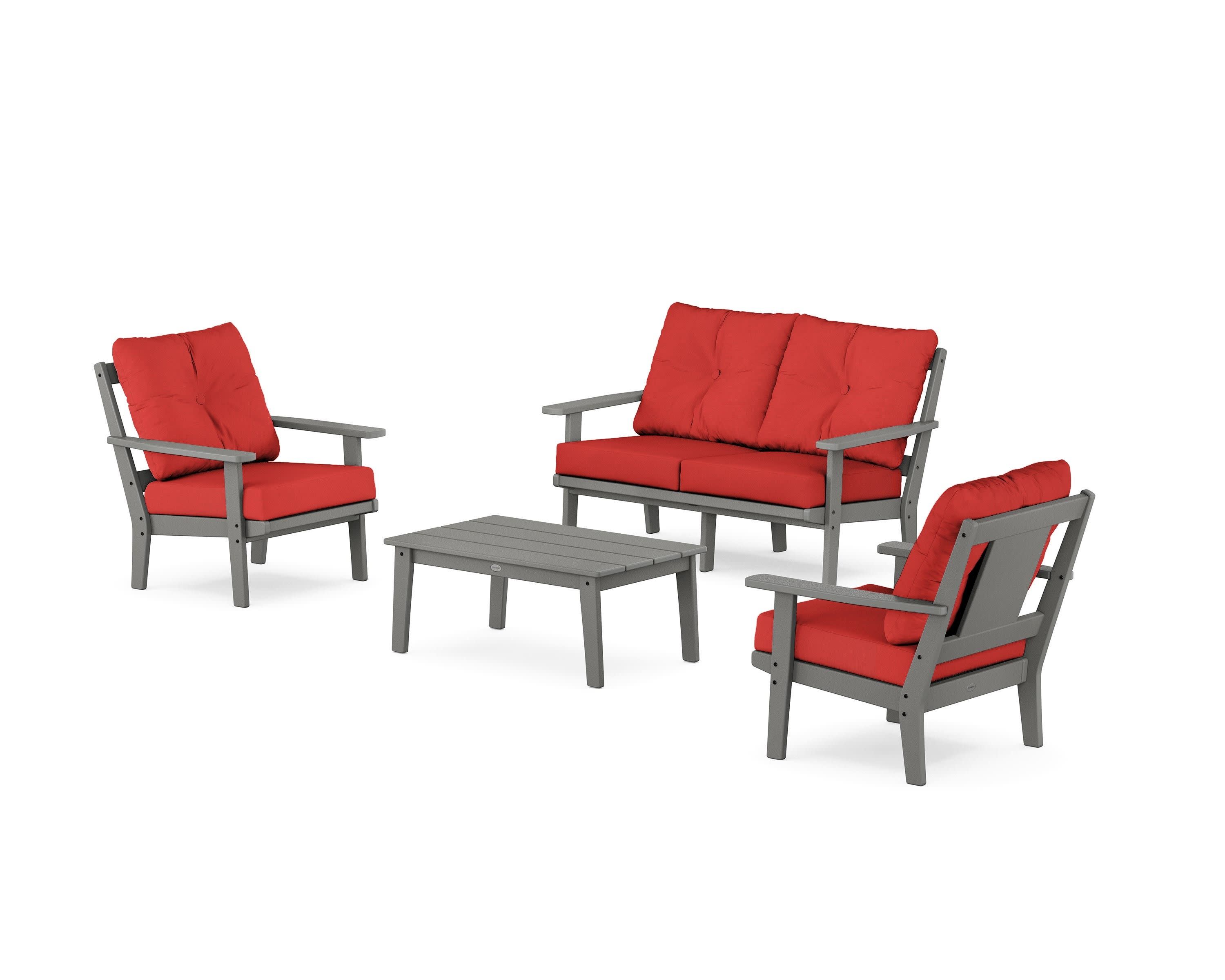 Prairie 4-Piece Deep Seating Set with Loveseat in Slate Grey / Crimson Linen
