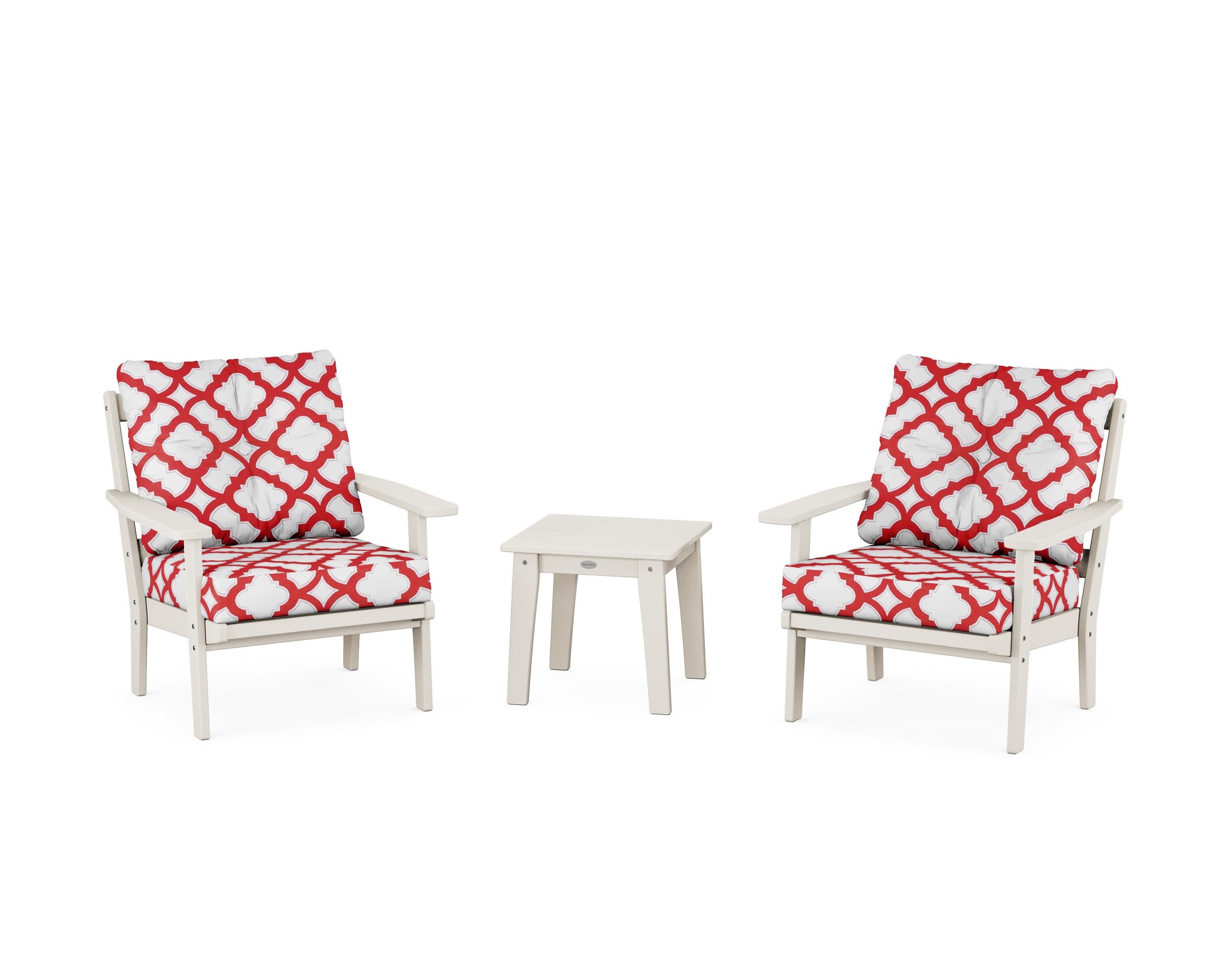 Prairie 3-Piece Deep Seating Set in Sand / Trellis Crimson