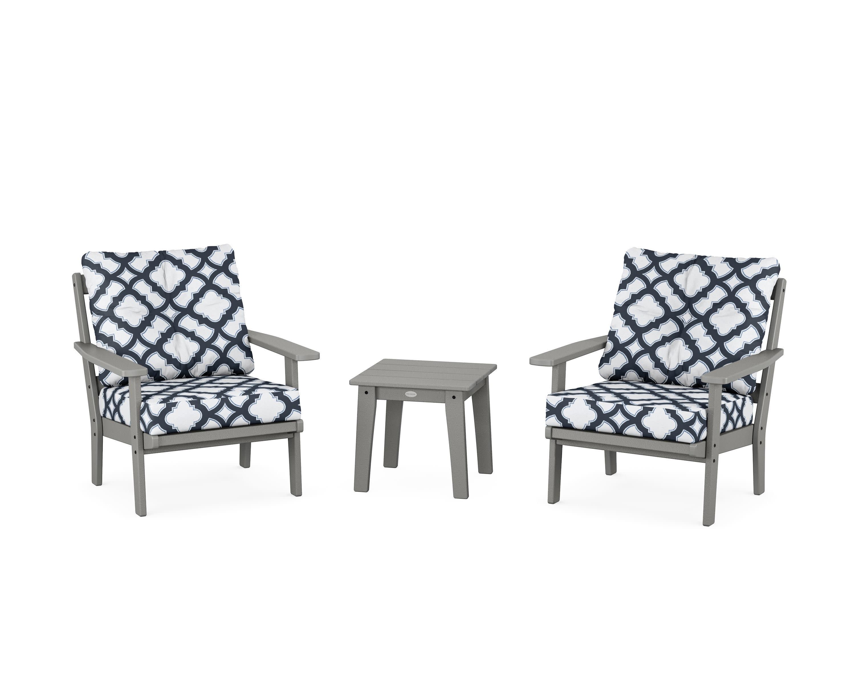 Prairie 3-Piece Deep Seating Set in Slate Grey / Trellis Marine Indigo