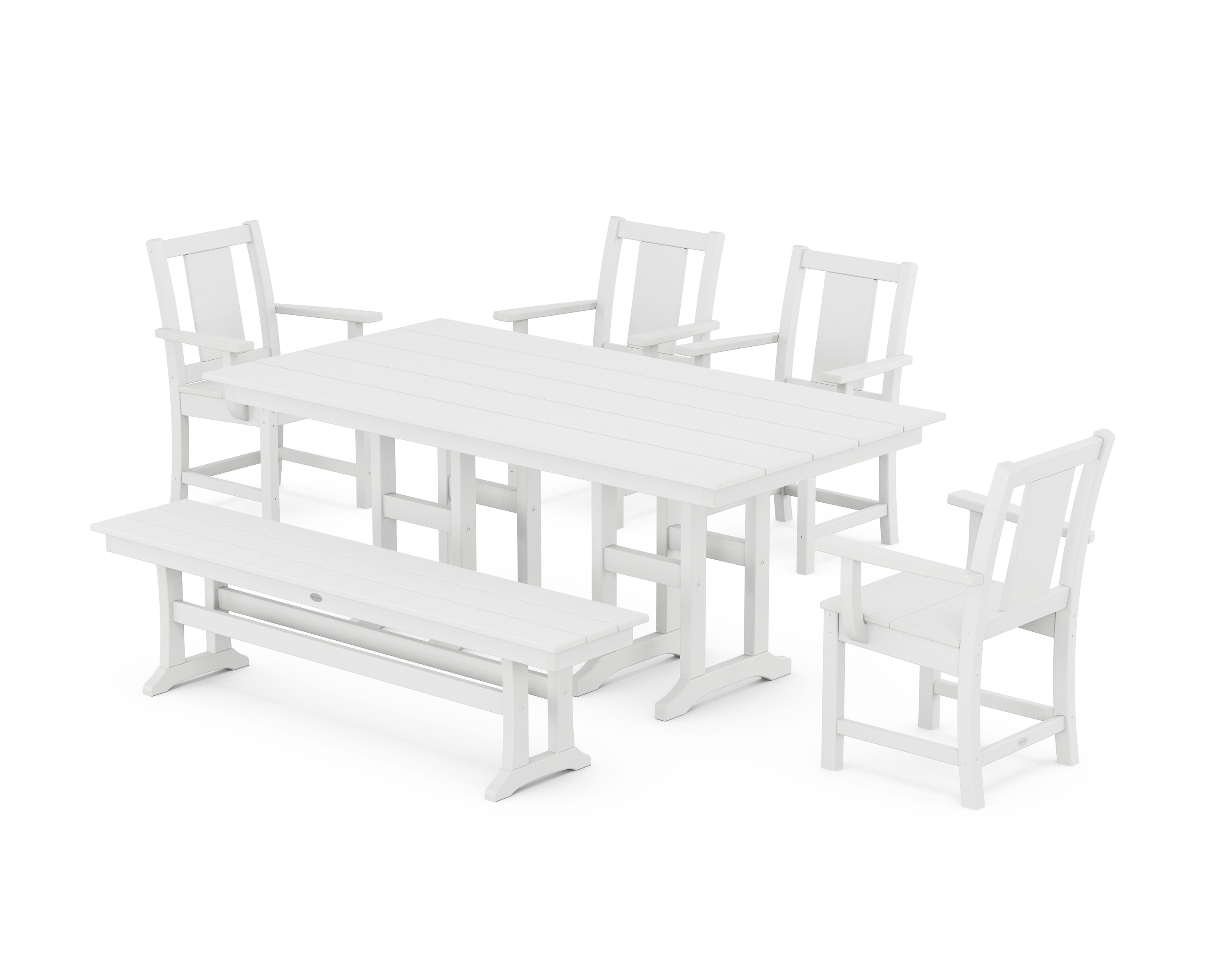 Prairie 6-Piece Farmhouse Dining Set with Bench in White
