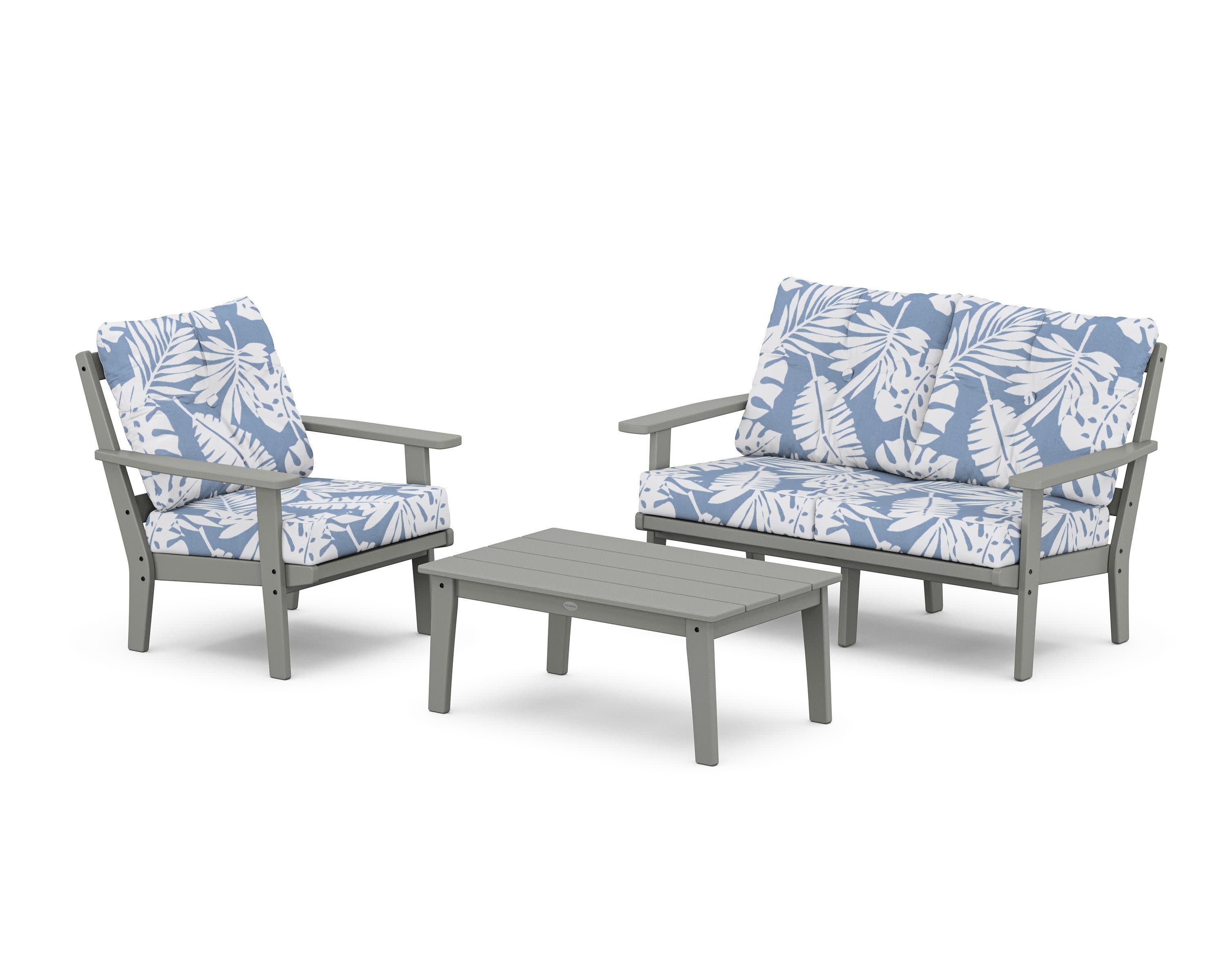 Prairie 3-Piece Deep Seating Set with Loveseat in Slate Grey / Leaf Sky Blue