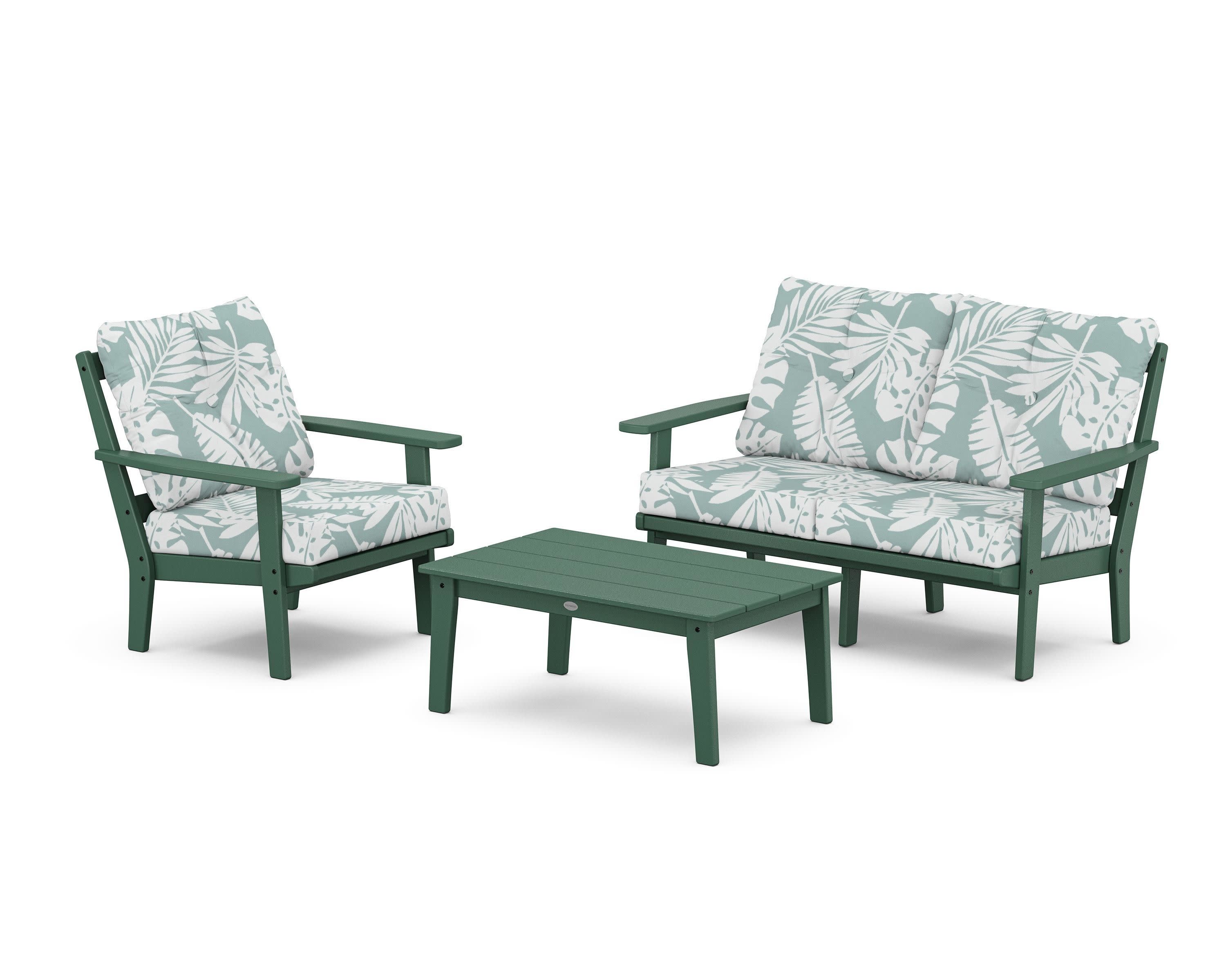 Prairie 3-Piece Deep Seating Set with Loveseat in Green / Leaf Glacier Spa