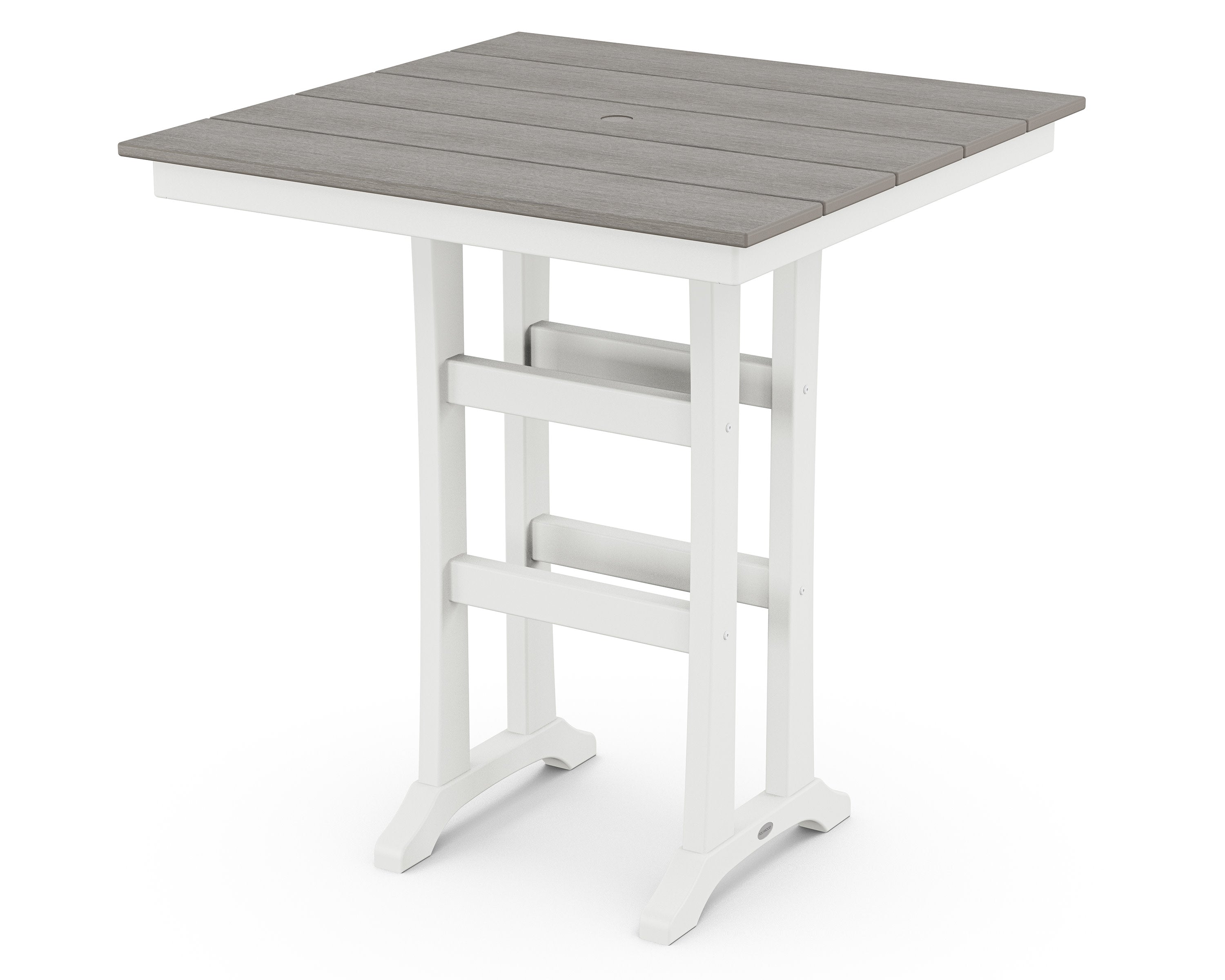 Farmhouse Trestle 37" Bar Table in White / Driftwood