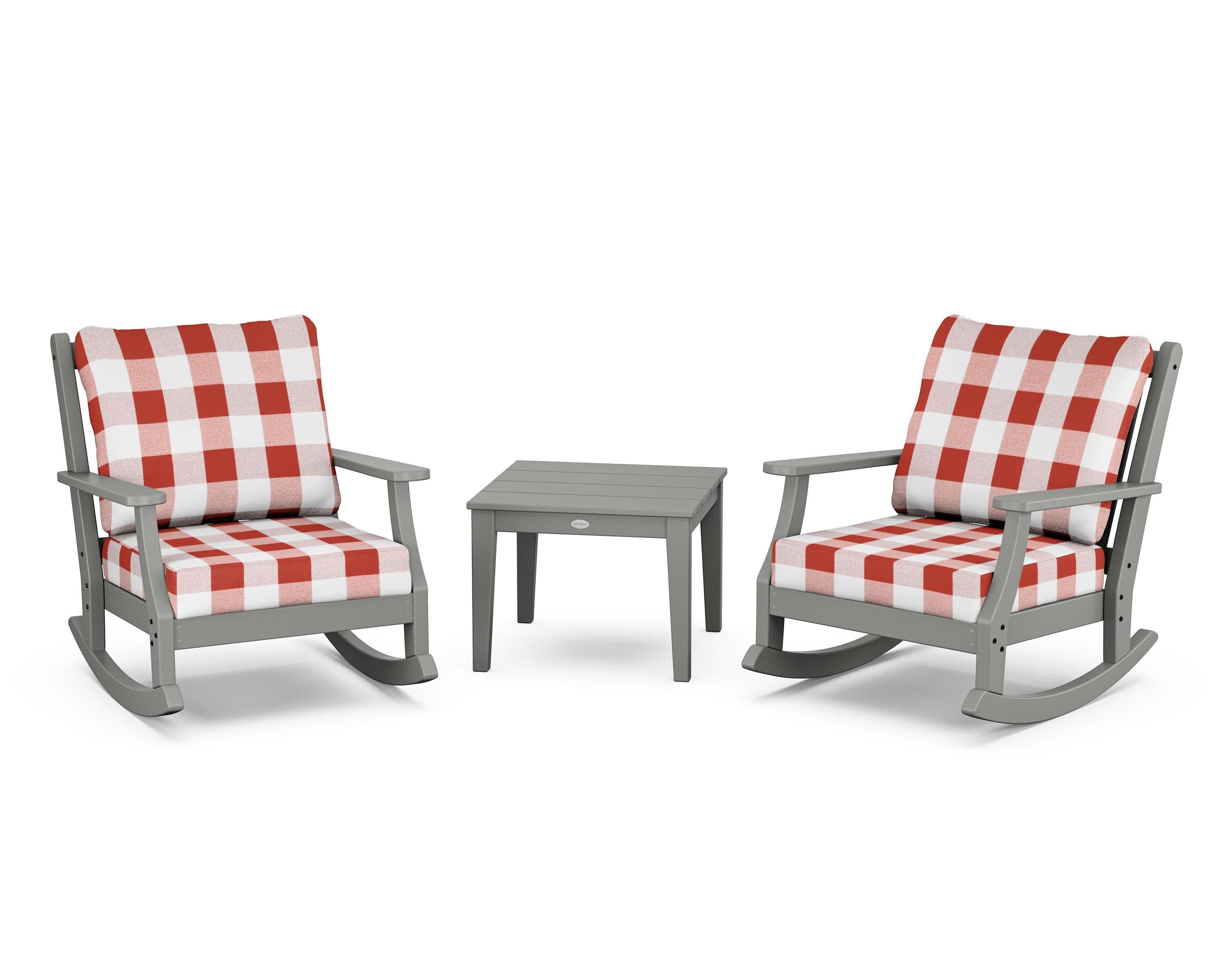 Wovendale 3-Piece Deep Seating Rocker Set in Slate Grey / Buffalo Plaid Crimson