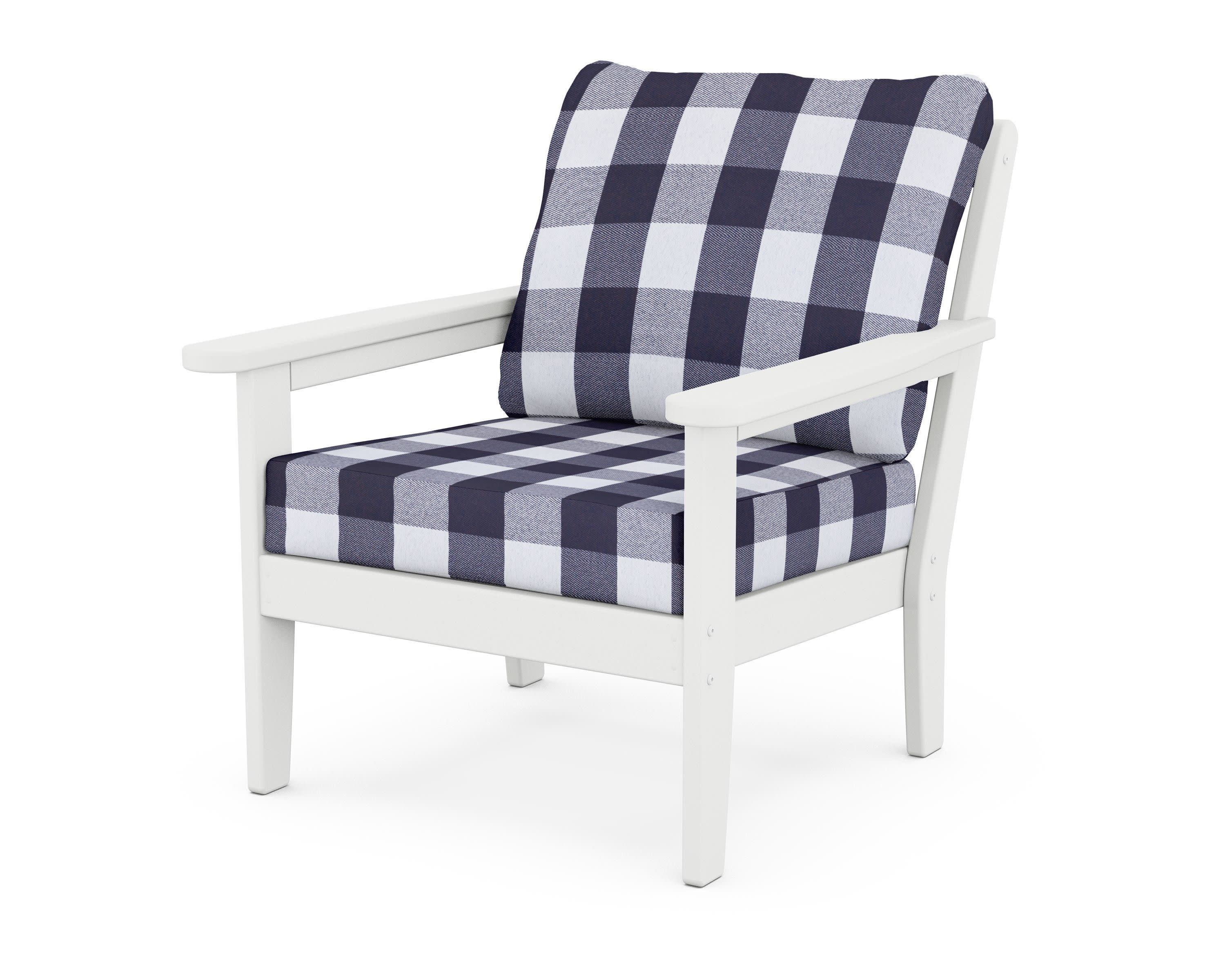 Cottage Deep Seating Chair in White / Buffalo Plaid Navy