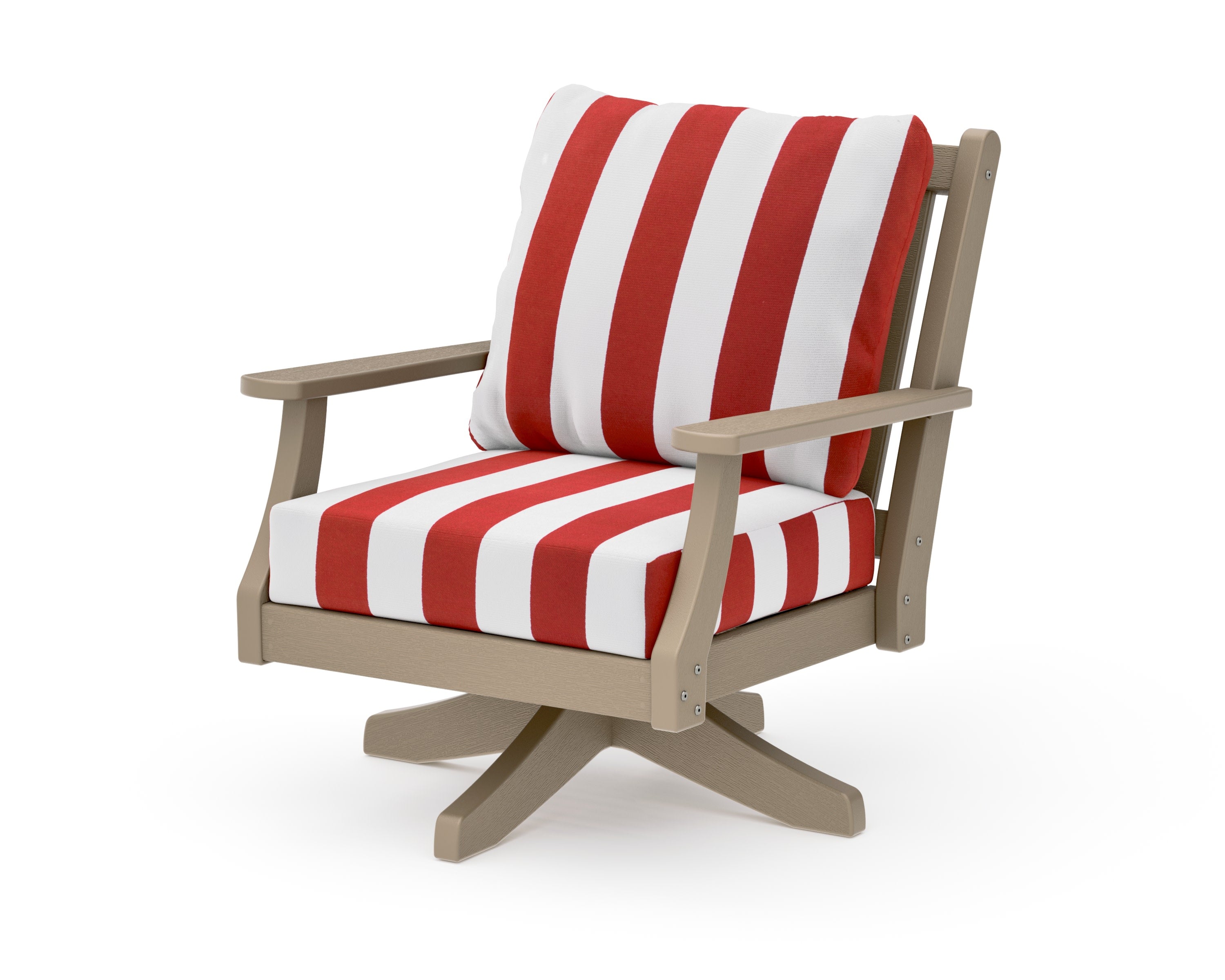 Wovendale Deep Seating Swivel Chair in Vintage Sahara / Cabana Stripe Crimson