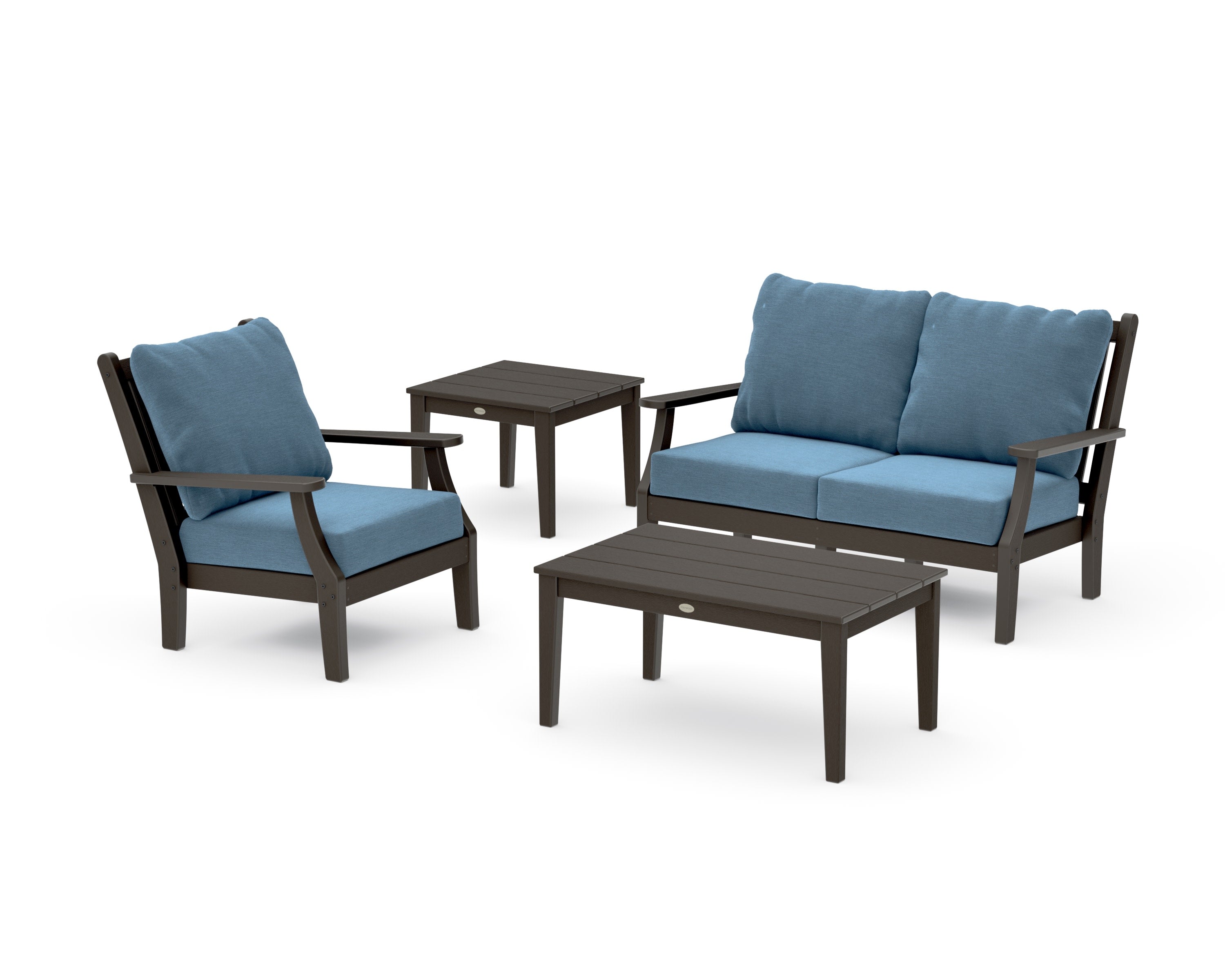 Wovendale 4-Piece Deep Seating Set in Vintage Coffee / Sky Blue
