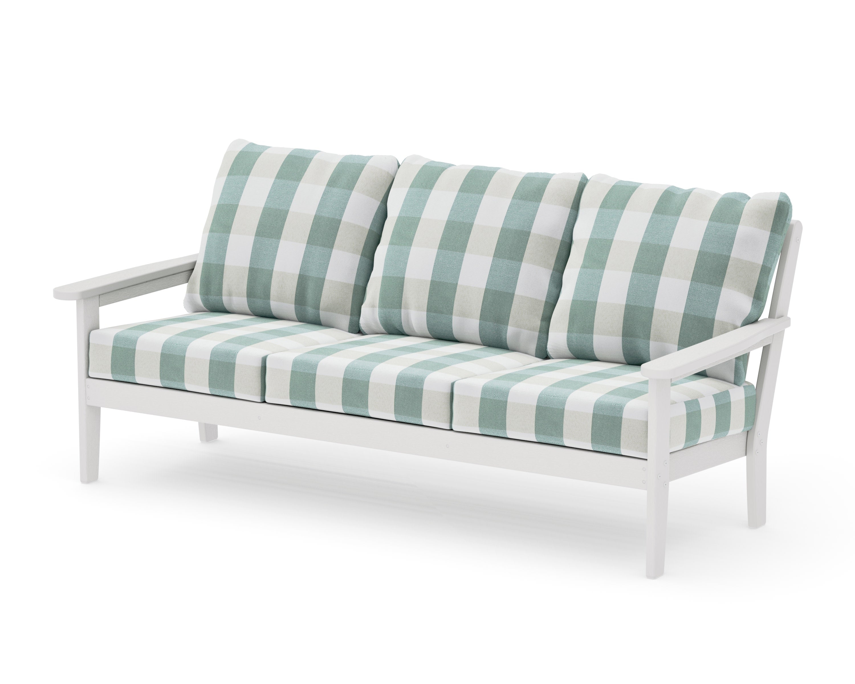 Cottage Deep Seating Sofa in Vintage White / Buffalo Plaid Glacier Spa