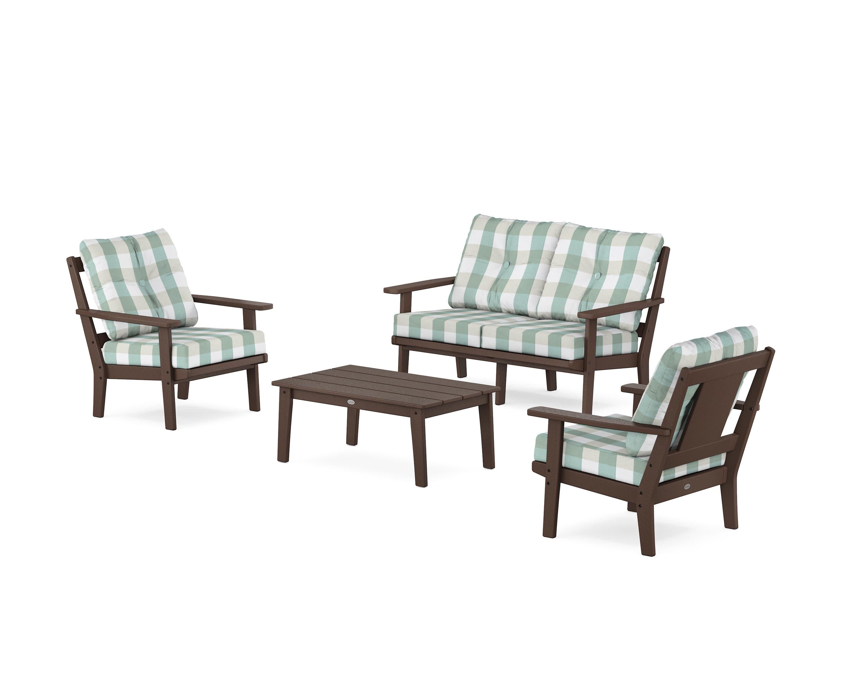 Prairie 4-Piece Deep Seating Set with Loveseat in Mahogany / Buffalo Plaid Glacier Spa