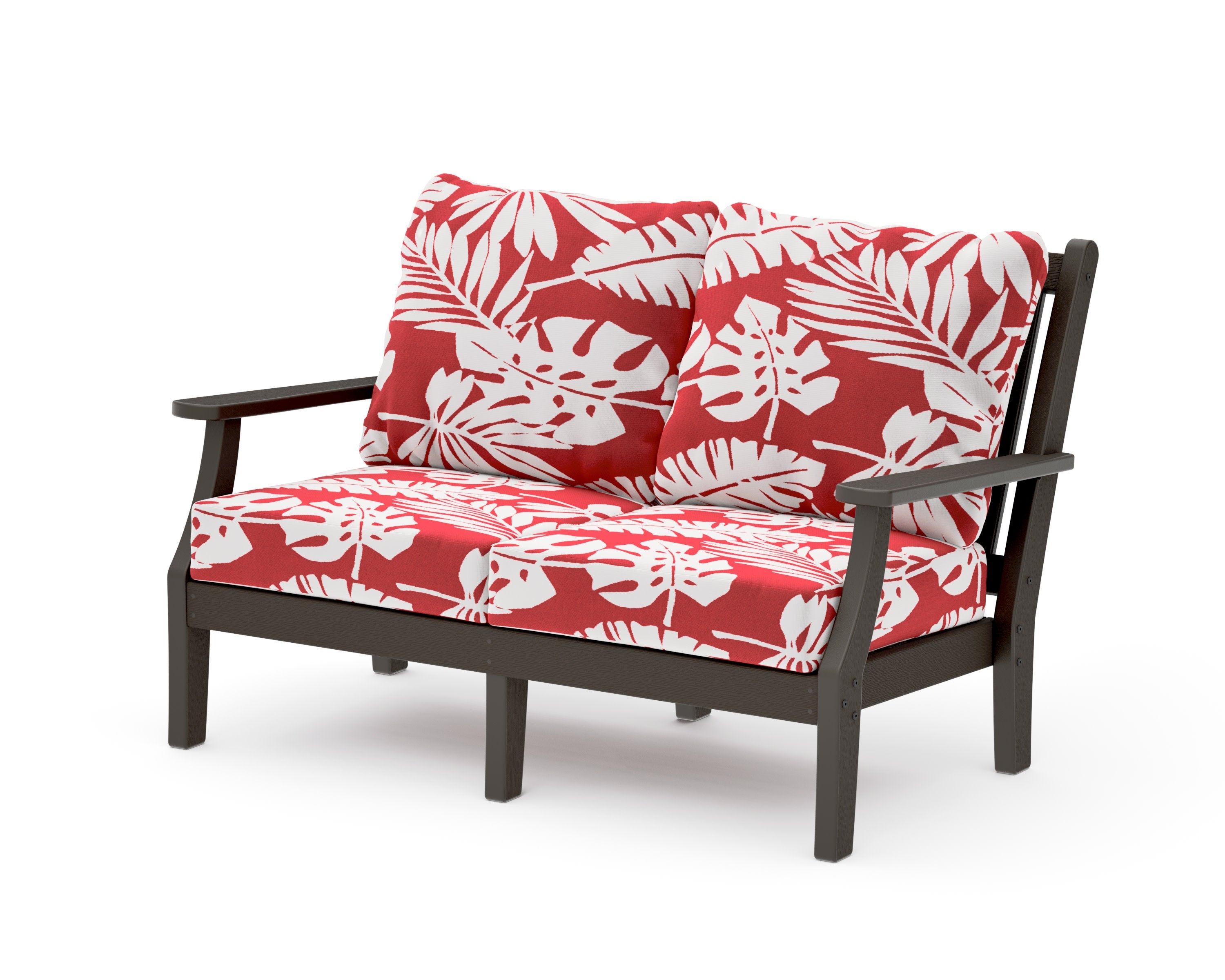 Wovendale Deep Seating Loveseat in Vintage Coffee / Leaf Crimson