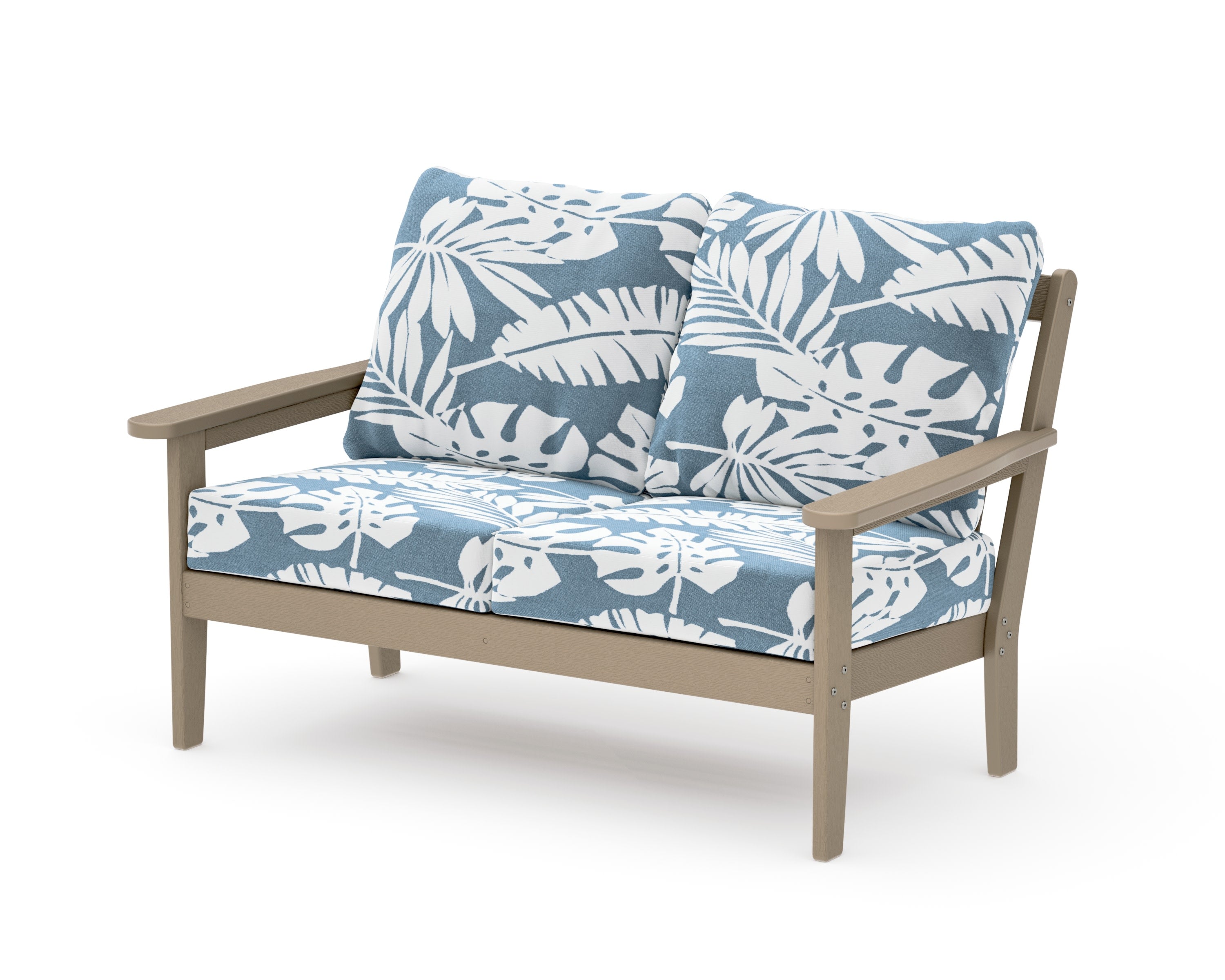 Cottage Deep Seating Loveseat in Vintage Sahara / Leaf Sky Blue