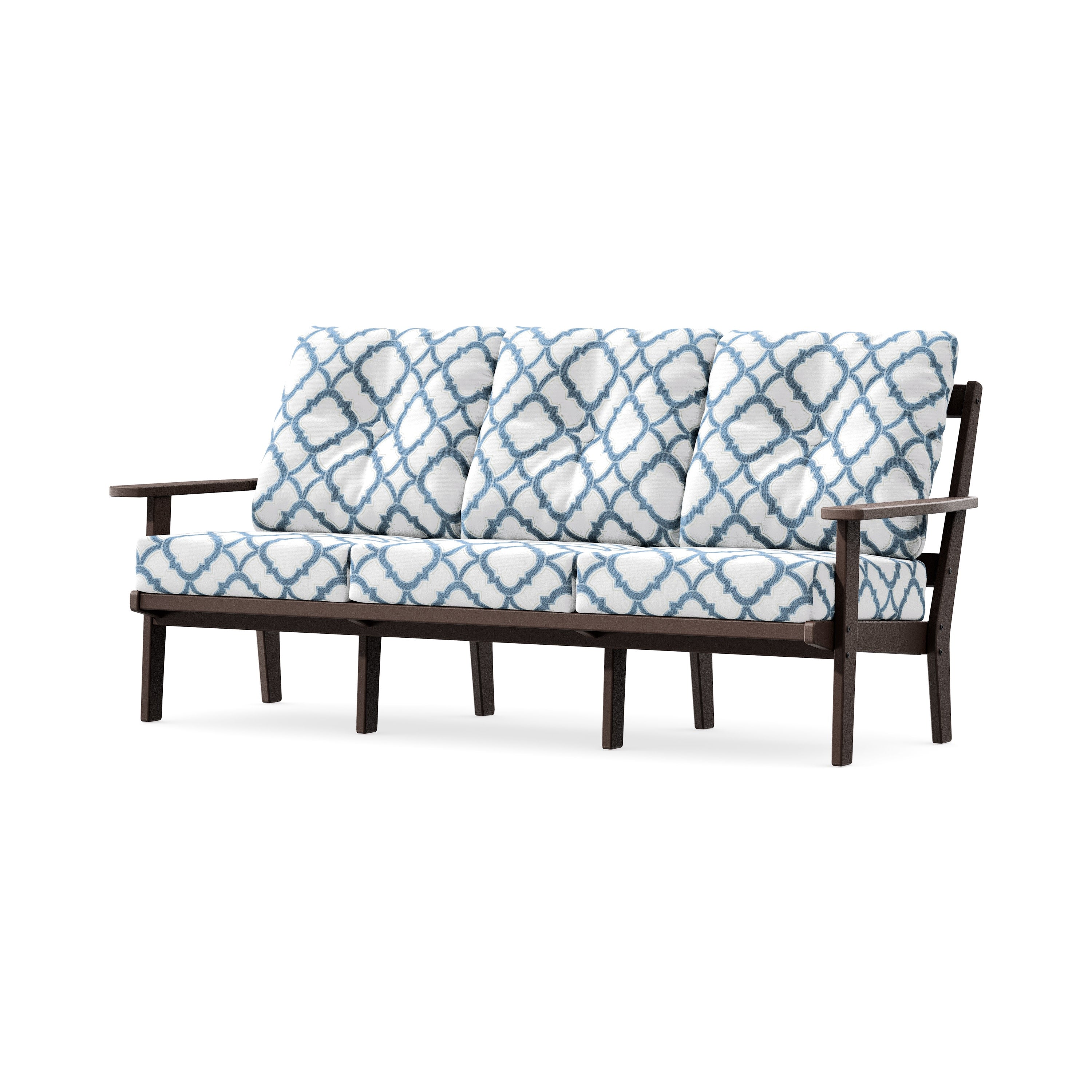 PrairieDeep Seating Sofa in Mahogany / Trellis Sky Blue