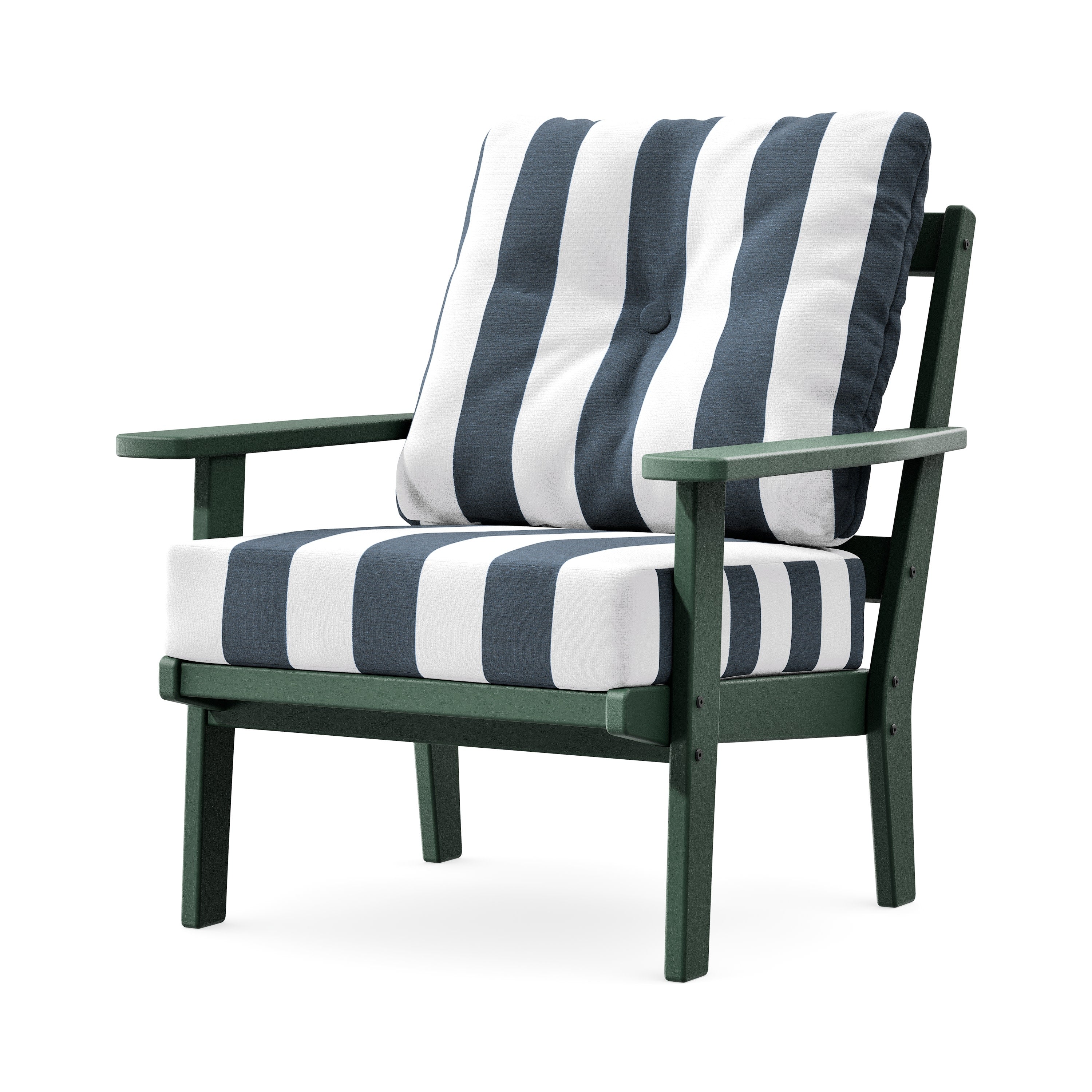 Prairie Deep Seating Chair in Green / Cabana Stripe Marine Indigo