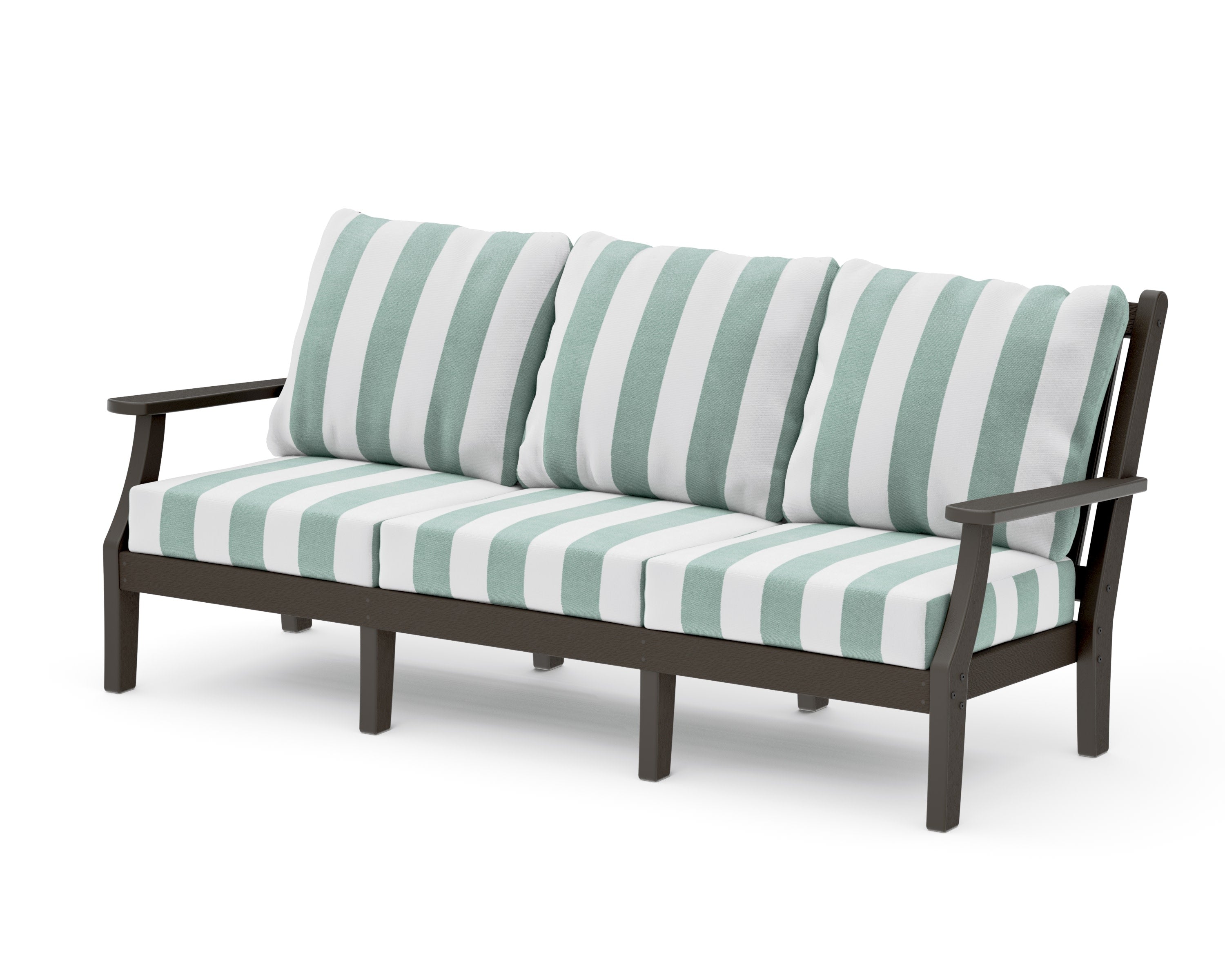 Wovendale Deep Seating Sofa in Vintage Coffee / Cabana Stripe Glacier Spa