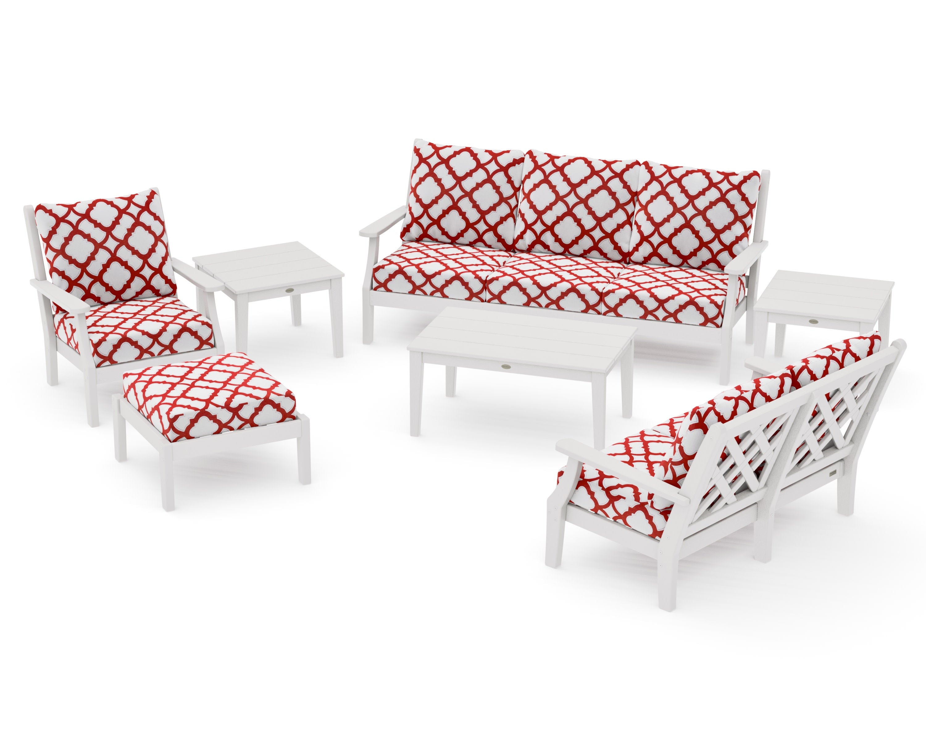 Wovendale 7-Piece Deep Seating Set in Vintage White / Trellis Crimson