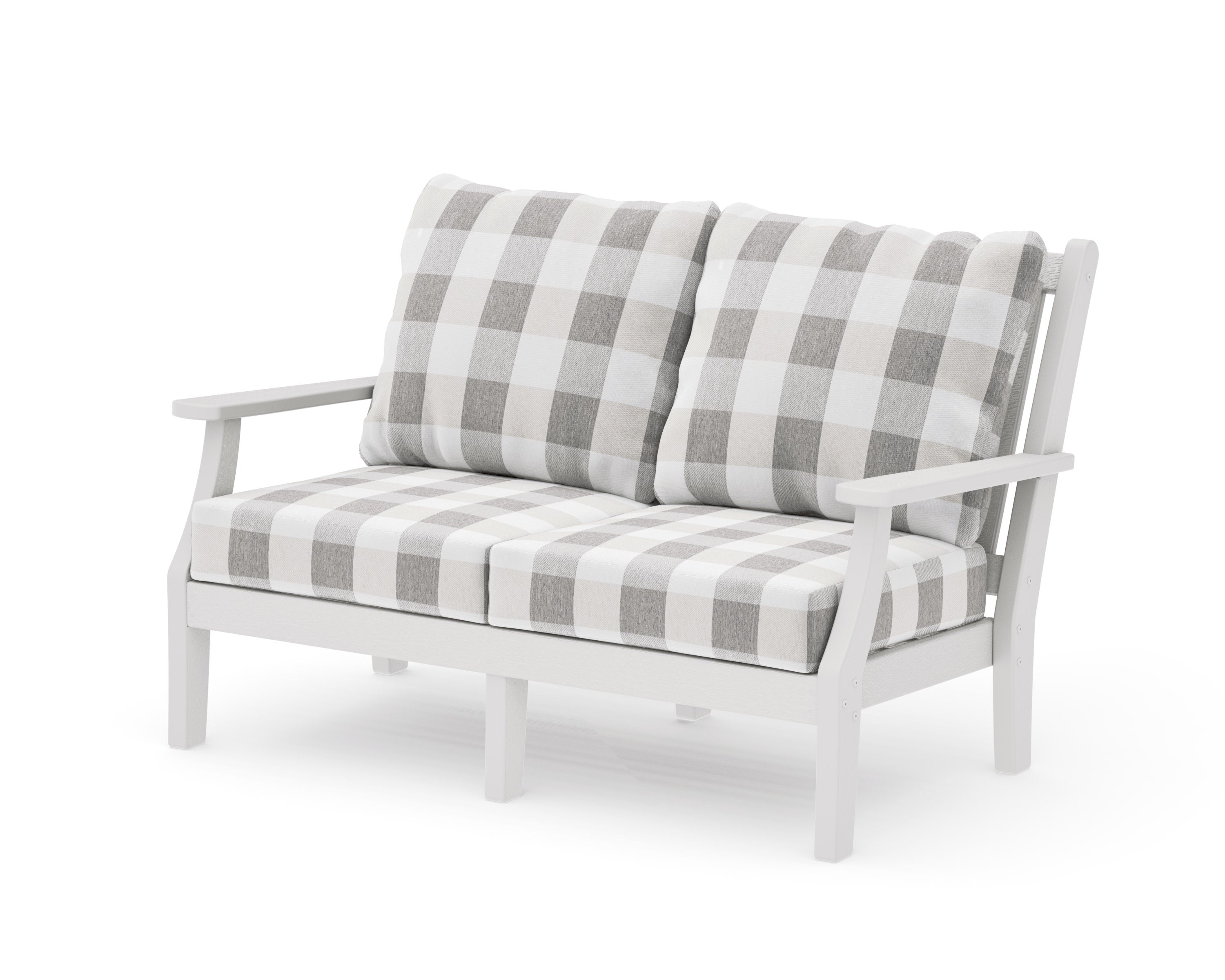 Wovendale Deep Seating Loveseat in Vintage White / Buffalo Plaid Grey Mist
