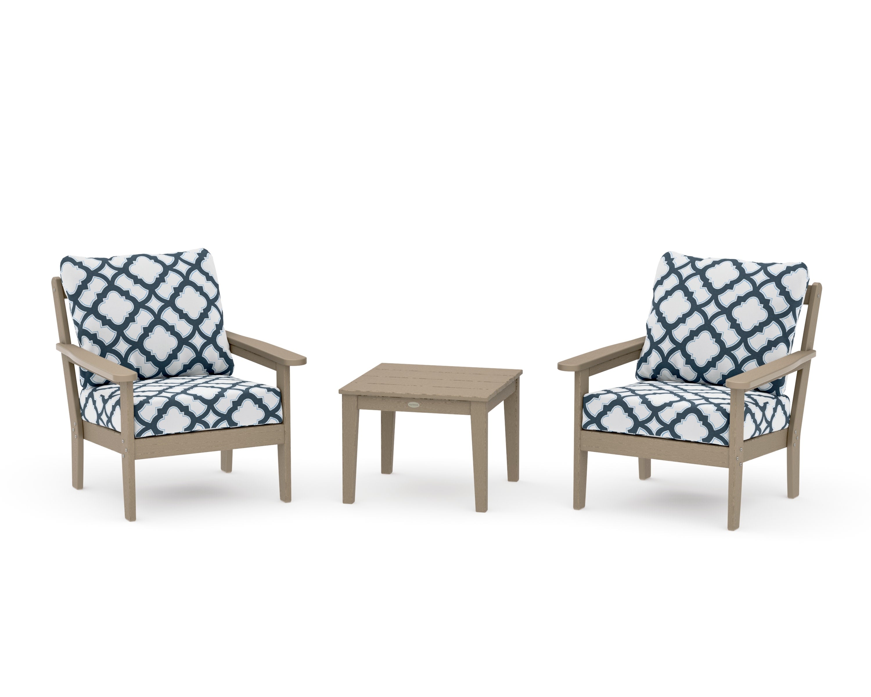 Cottage 3-Piece Deep Seating Set in Vintage Sahara / Trellis Marine Indigo